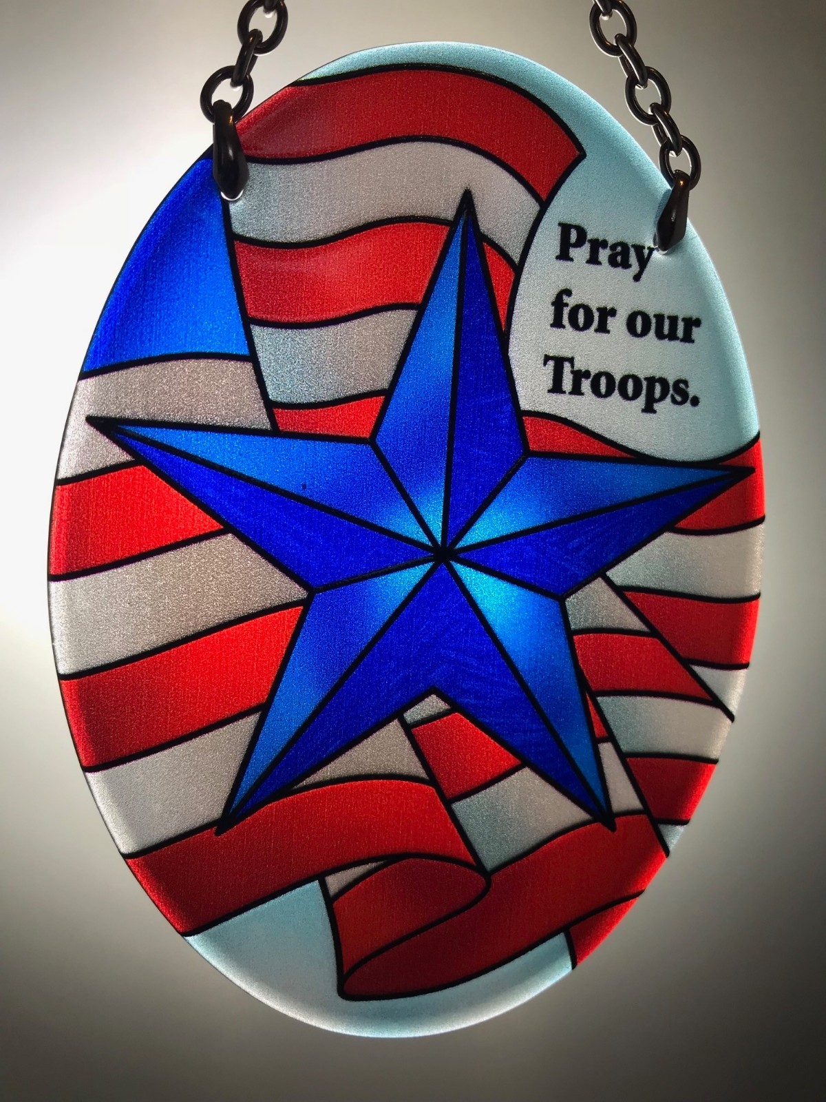 Joan Baker Hand painted Suncatcher-SO195R-Active Duty/Pray for our Troops New
