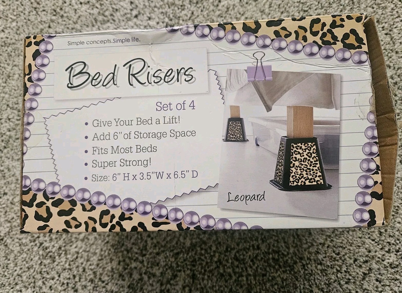Bed Risers LEOPARD Storage Organization Durable LEOPARD 4-Pack 6 Inch Bed Risers