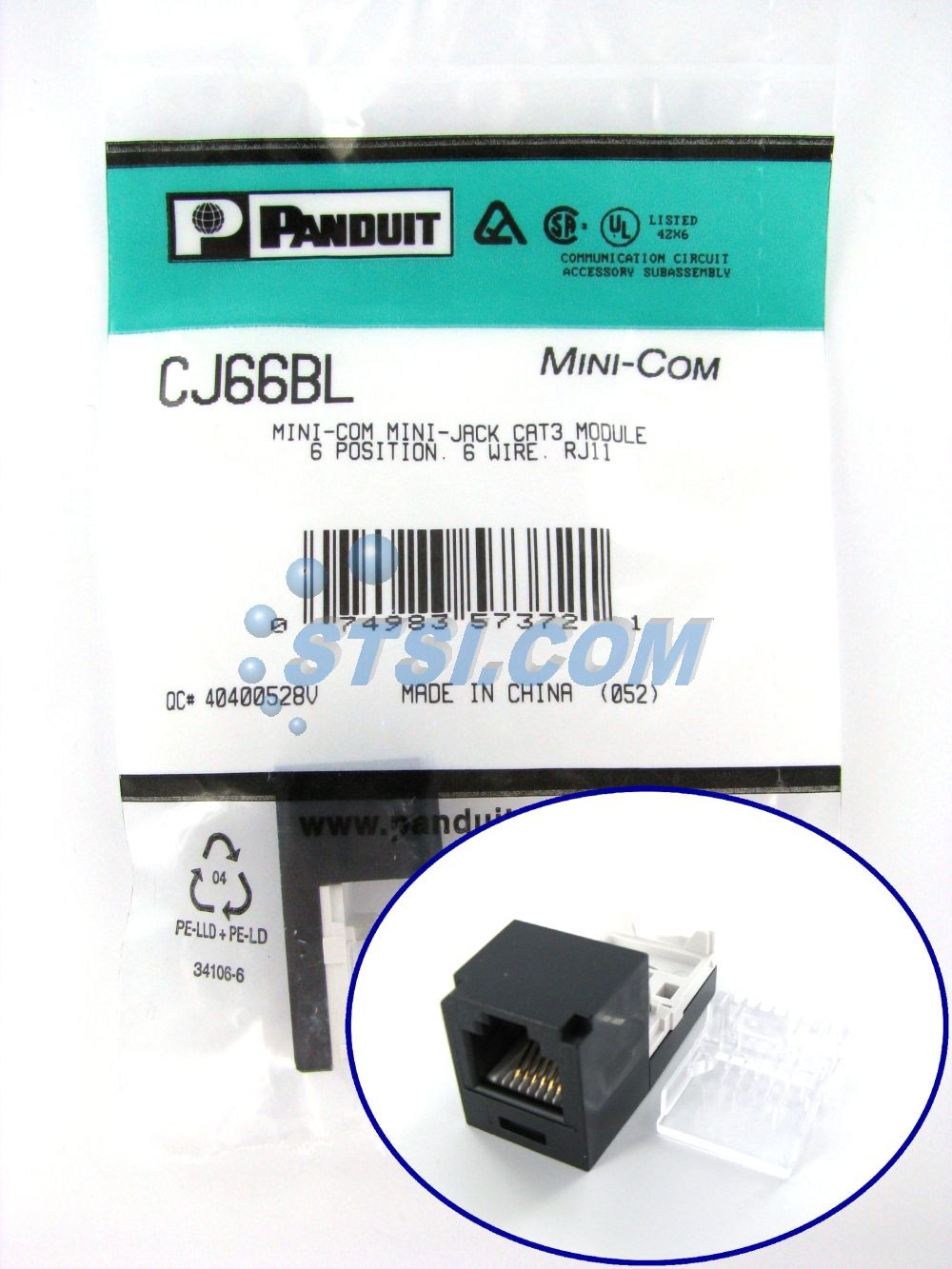 Panduit CJ66BL Cat3 Mini-Com Jack, Black ~STSI