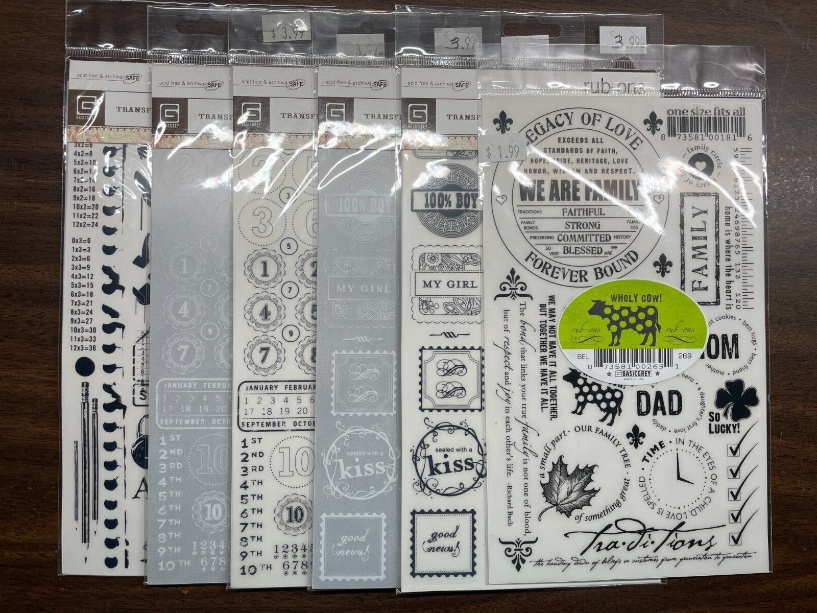 BASIC GREY FAMILY, CALENDAR, SCHOOL, LIFE IS GOOD - RUB-ON TRANSFERS
