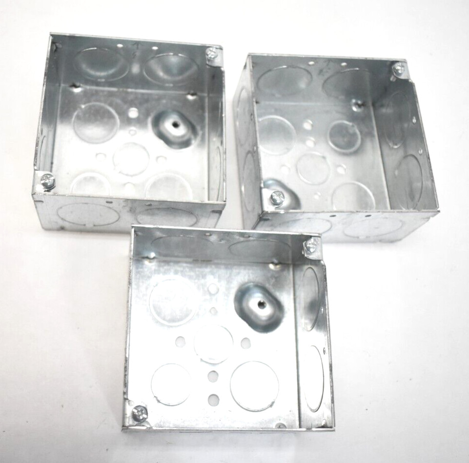 Raco Square Box Welded w/ Stab-It Connector 600V 4" x 4" Steel Square Box 3 Pack