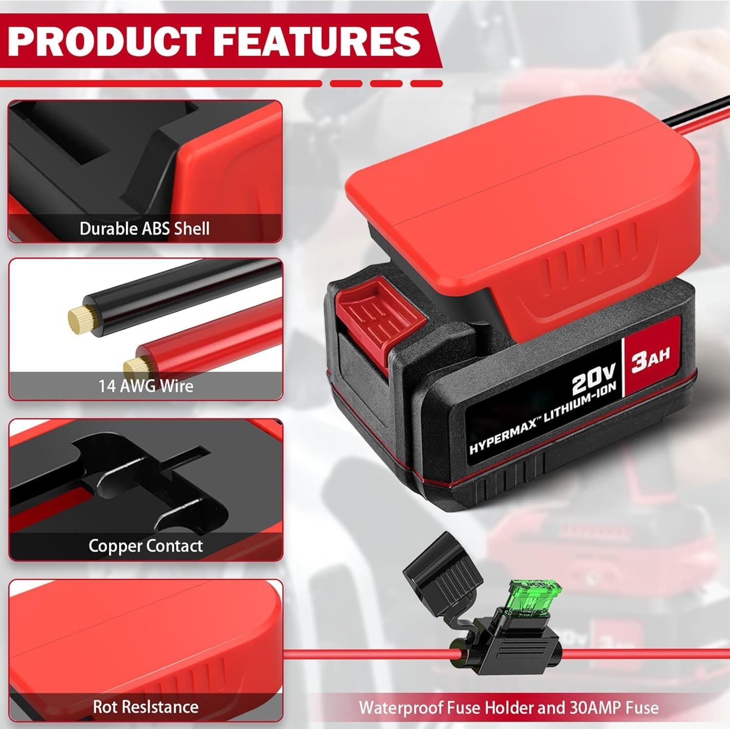 Versatile 2 Pack Power Wheel Adapter for Bauer 20V Batteries - Safe and Durable