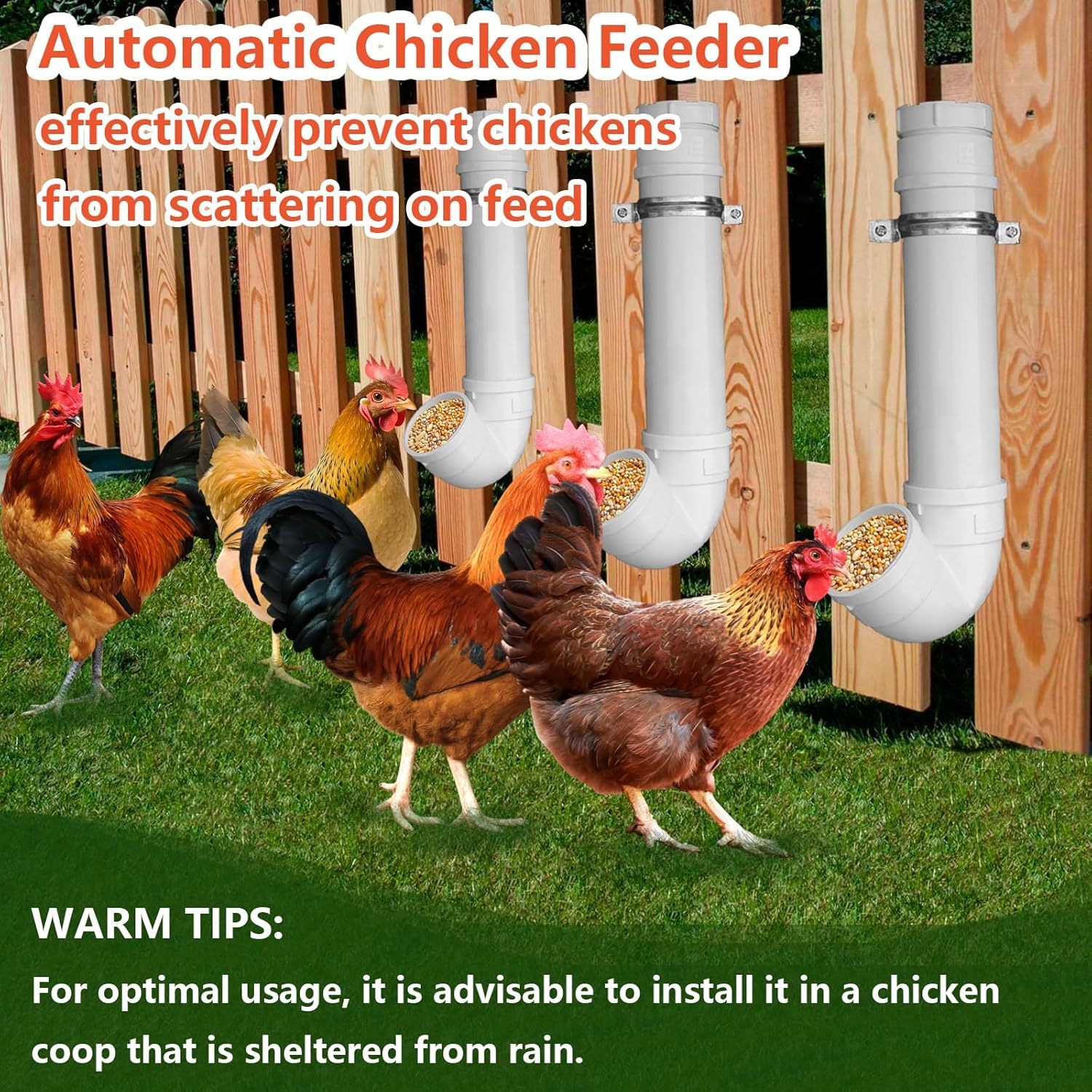 3 Pack Automatic Chicken Feeder No Waste PVC Pipe Chicken Coop Feeder