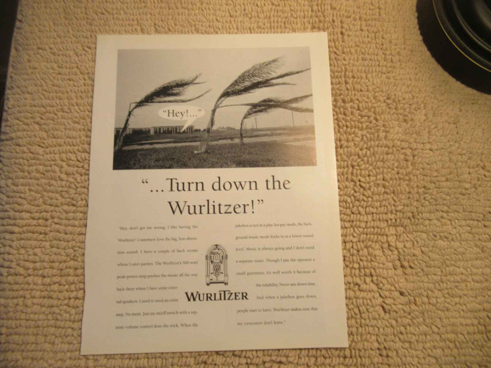 old stock WURLITZER  JUKEBOX  turn down the    FLYER