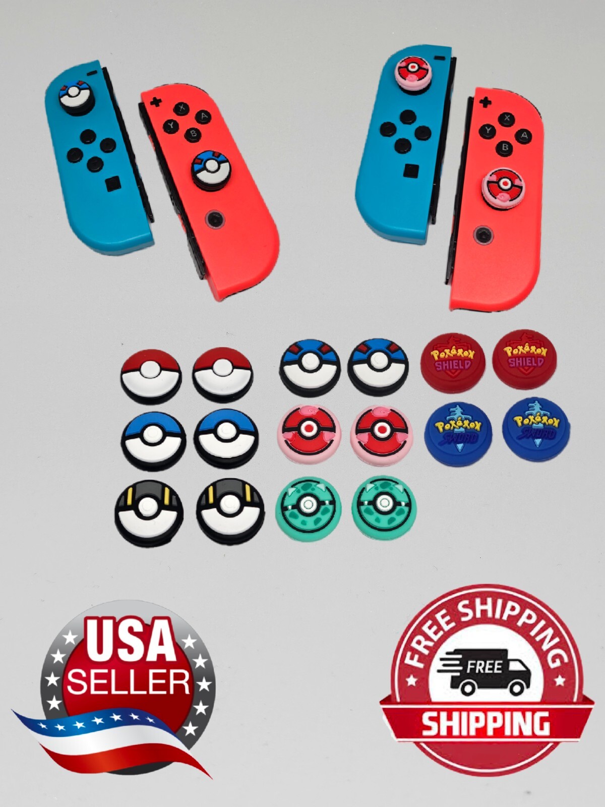 2x Thumb Grip Cap Joystick Cover For Nintendo Switch JoyCon Controller Pokemon