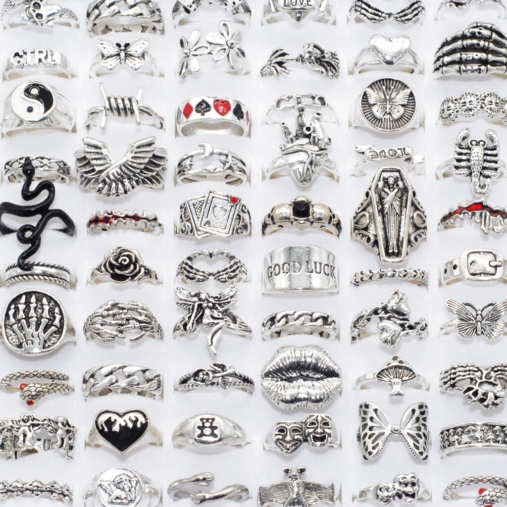 Wholesale 50pcs Gothic Vintage Rings Men Women Silver Animal Skull Party Jewelry