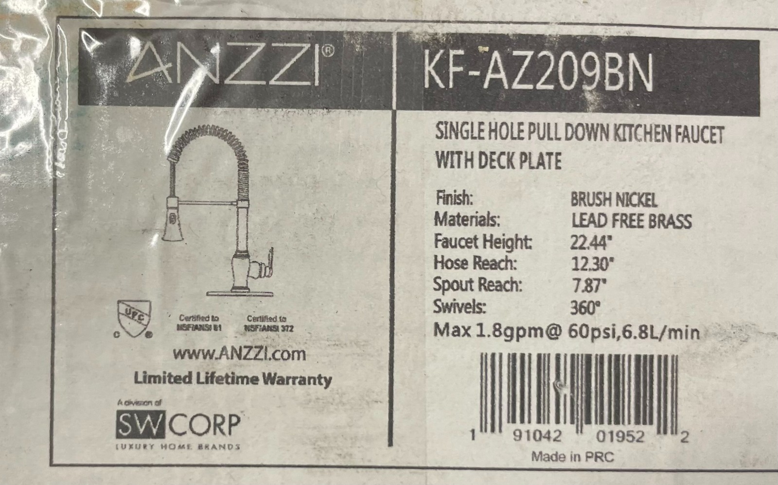 Anzzi Bastion KF-AZ209BN Kitchen Faucet,Brushed Nickel *READ*