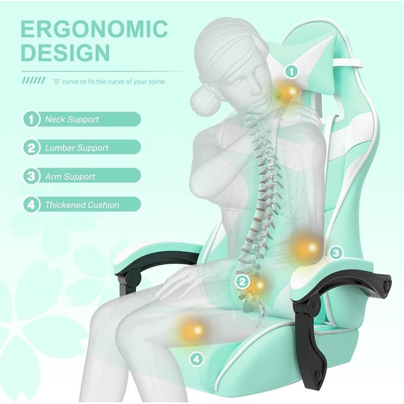 Cute Gaming Chair Removable Bunny Ears Ergonomic Design Adjustable Comfort New