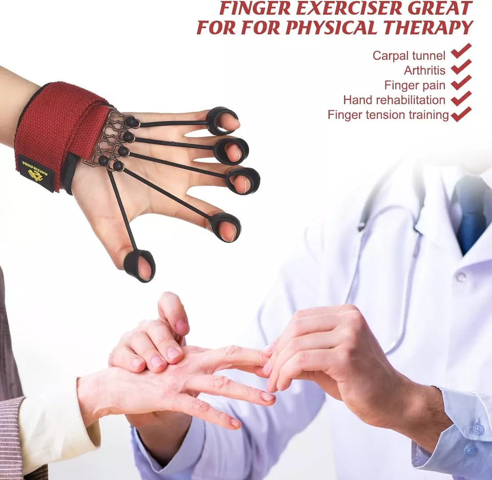 Finger Strengthener Resistance Band For Men And Women, Aluminum Silicone (Red)