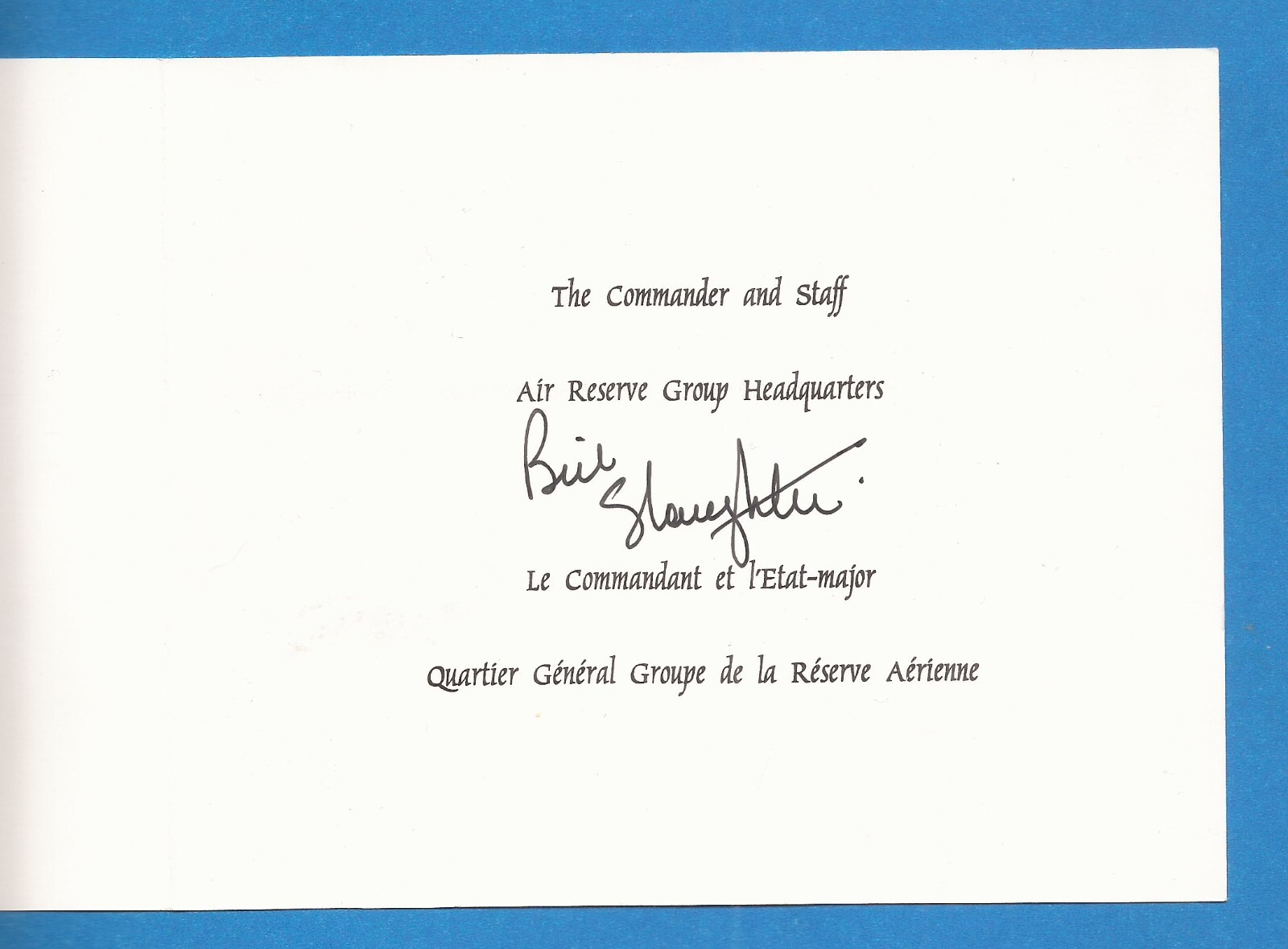 CANADA Air Reserve Group Commander Bill Slaughter signed Christmas card