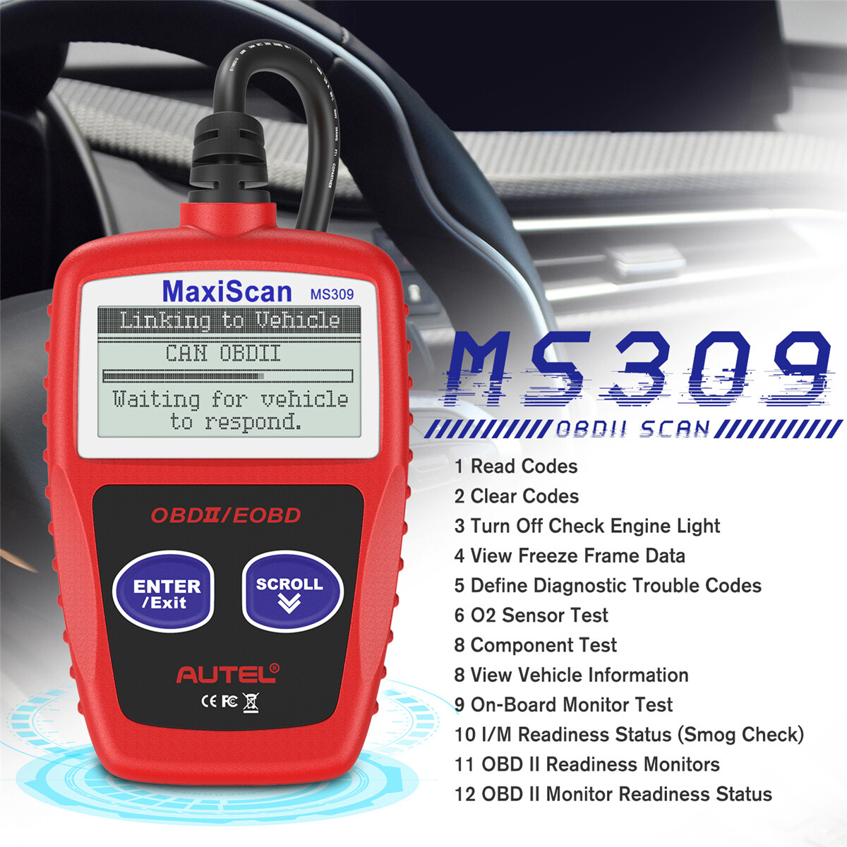 Autel OBD2 Scanner MS309 Universal Car Engine Fault Code Reader, OBDII CAN Scan