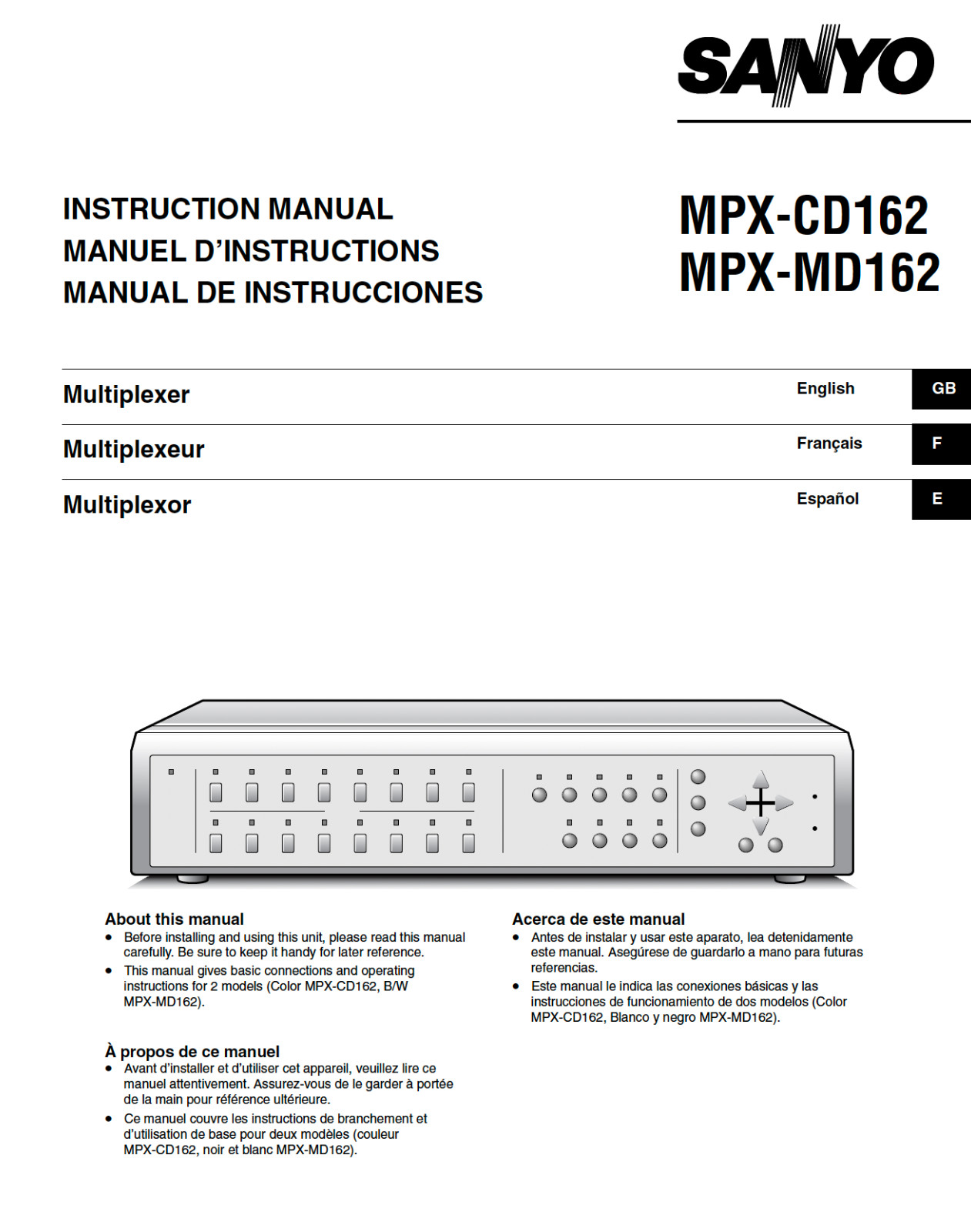 Sanyo MPX-CD162 Security Surveillance 16 Camera Multiplexer Owner User Manual
