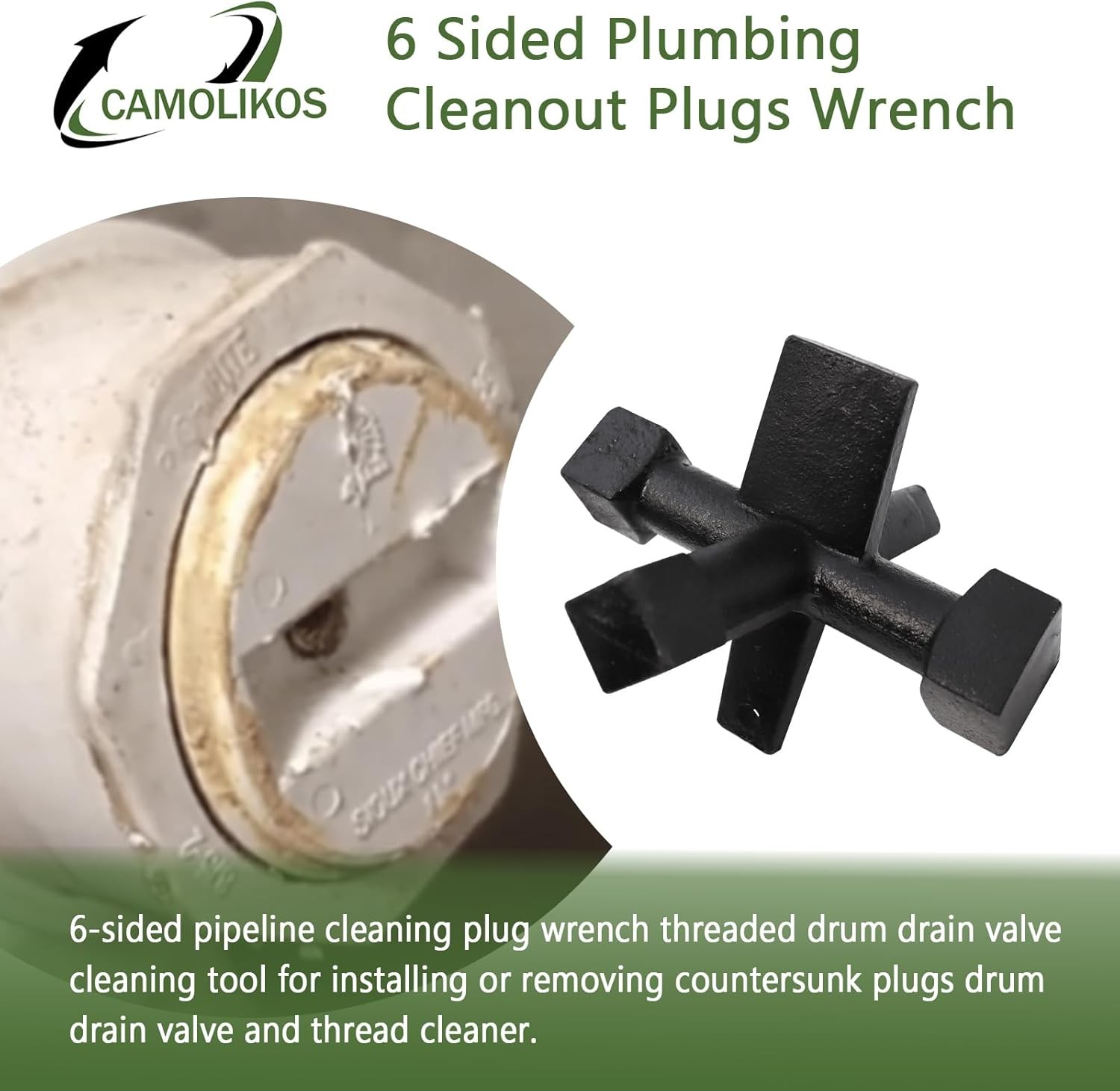 6 Sided Plumbing Cleanout Plugs Wrench Threaded Drum Trap Cleanout Tools