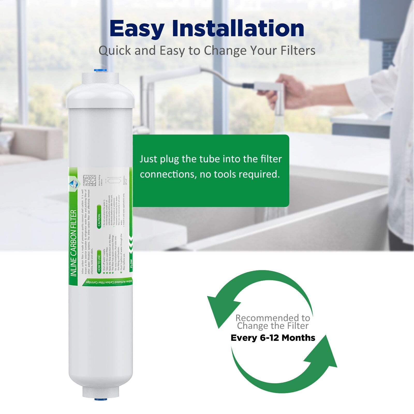 1-9 Pack 10"x2" Inline Post Carbon Water Filter T33 1/4" Quick Inlets Standard