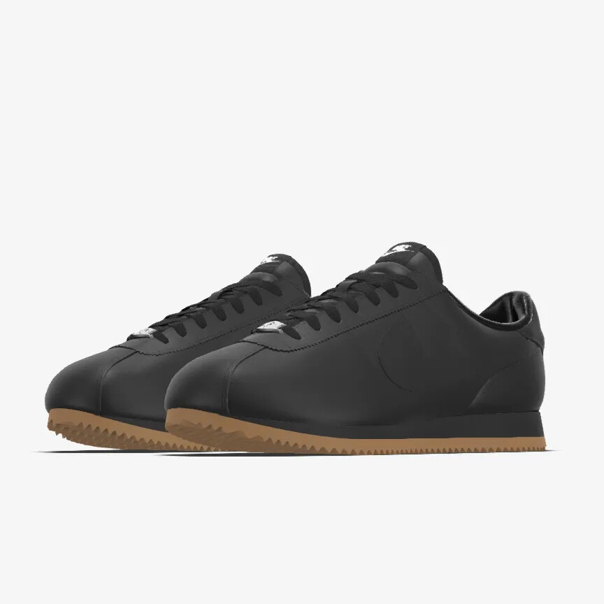 Men's Nike Cortez Prm Leather 2024 Triple Black Gum Rubber All Black All Sizes