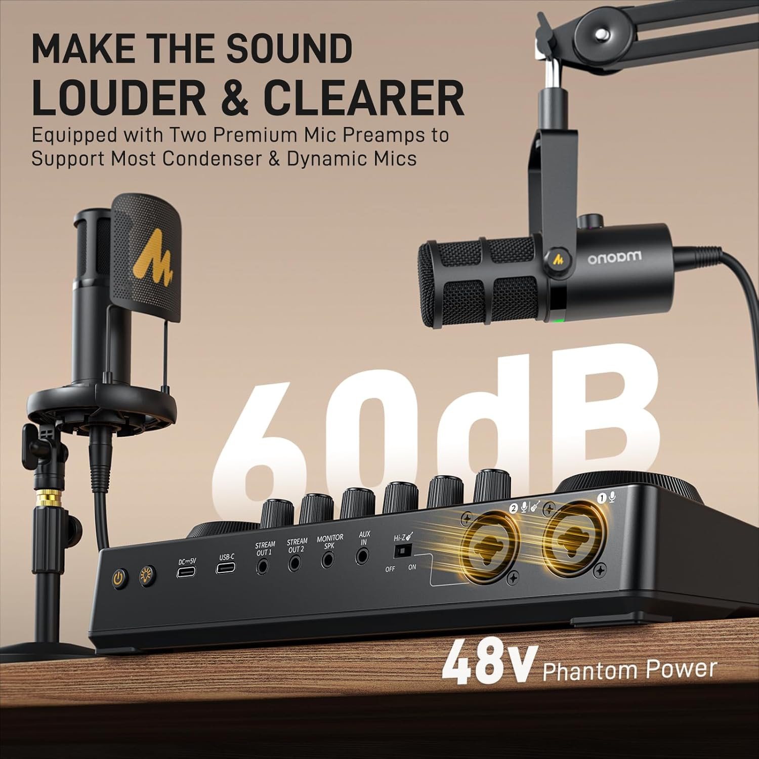 Podcast Equipment Bundle: Audio Interface Mixer with Dual XLR Input for Podcast