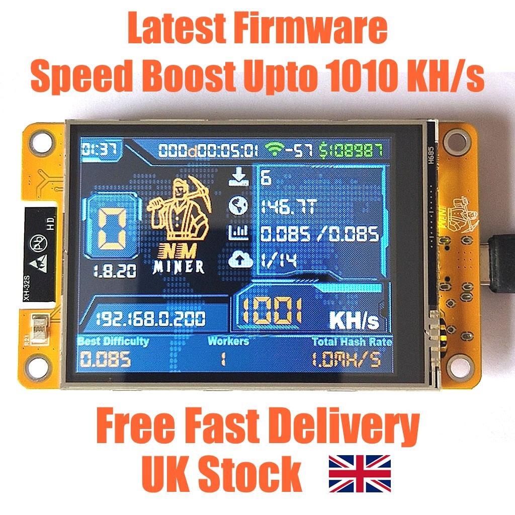 NerdMiner NMminer V2 1000+ KH/s Solo / Lottery Bitcoin Miner – BTC Screen UK