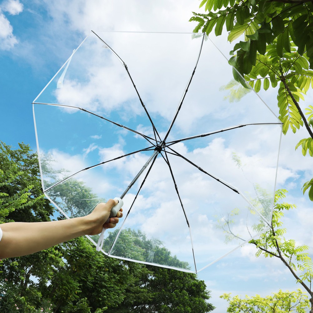 1Pcs Durable Transparent Umbrella Folding Auto Open Close Travel Umbrella White