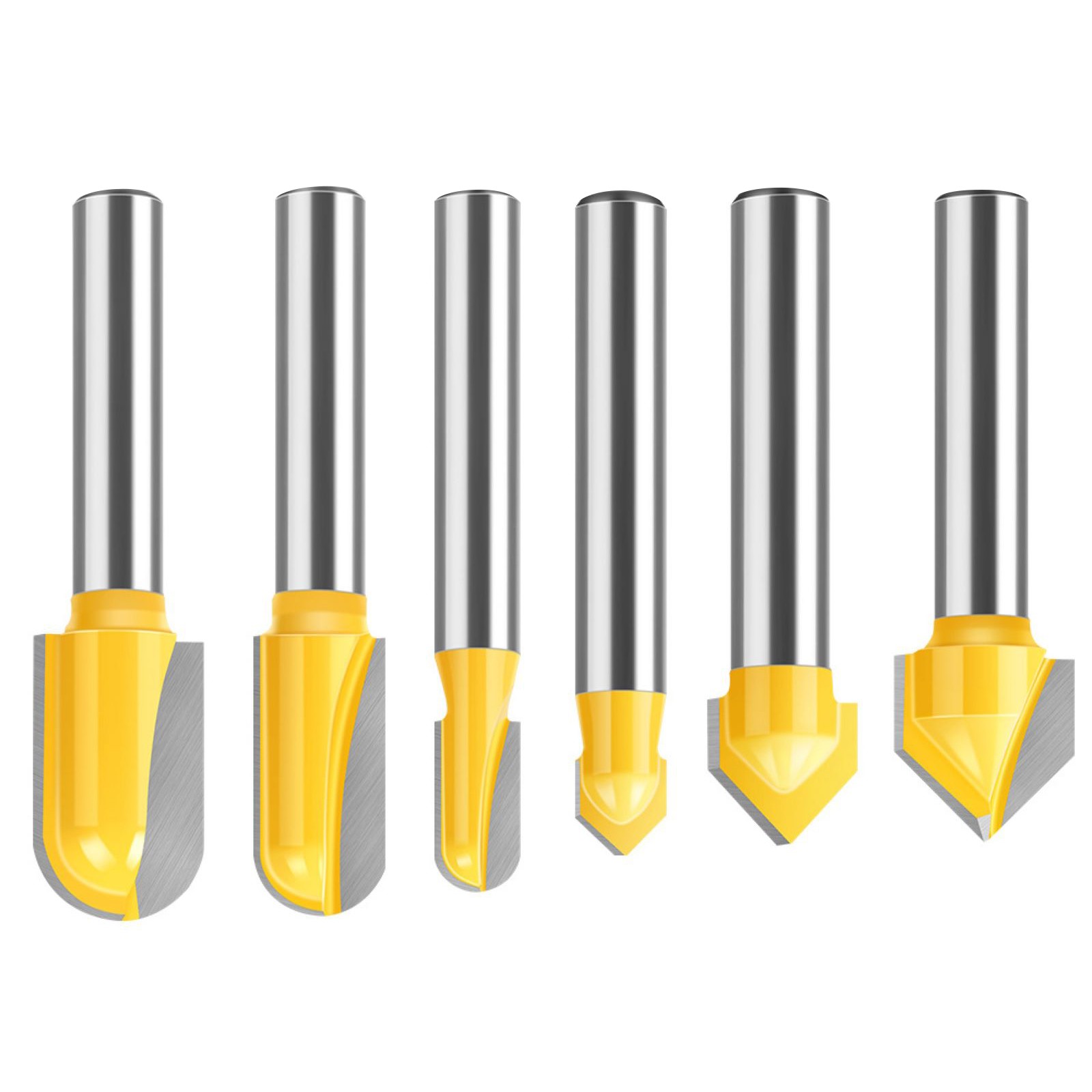 6x/Set 1/4" Shank 90° V-Groove and Round Nose Groove Router Bit Carving Cutter