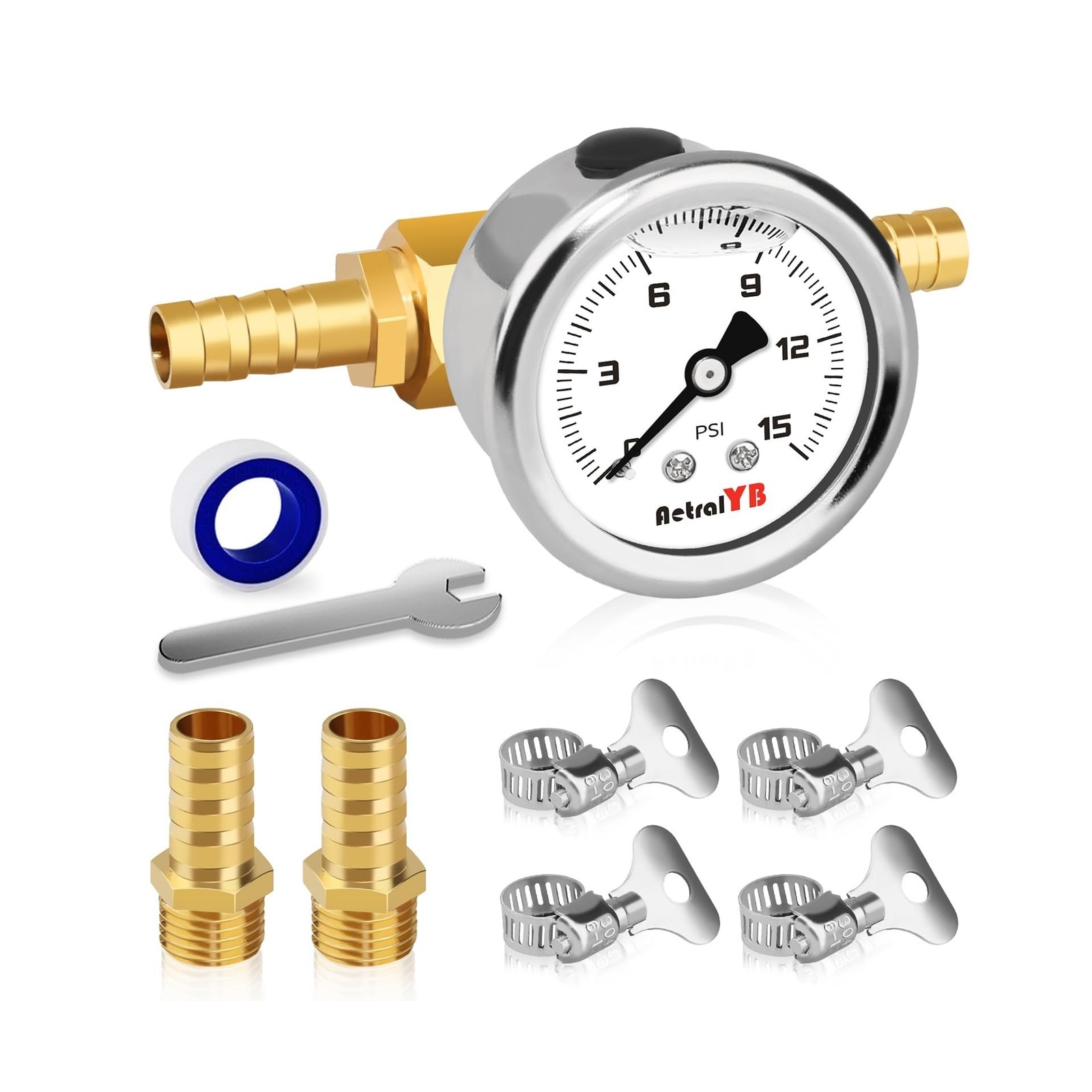 0-15Psi Fuel Pressure Test Kit,1-1/2" Dial Size,Glycerin Filled,with 1/8" NPT...