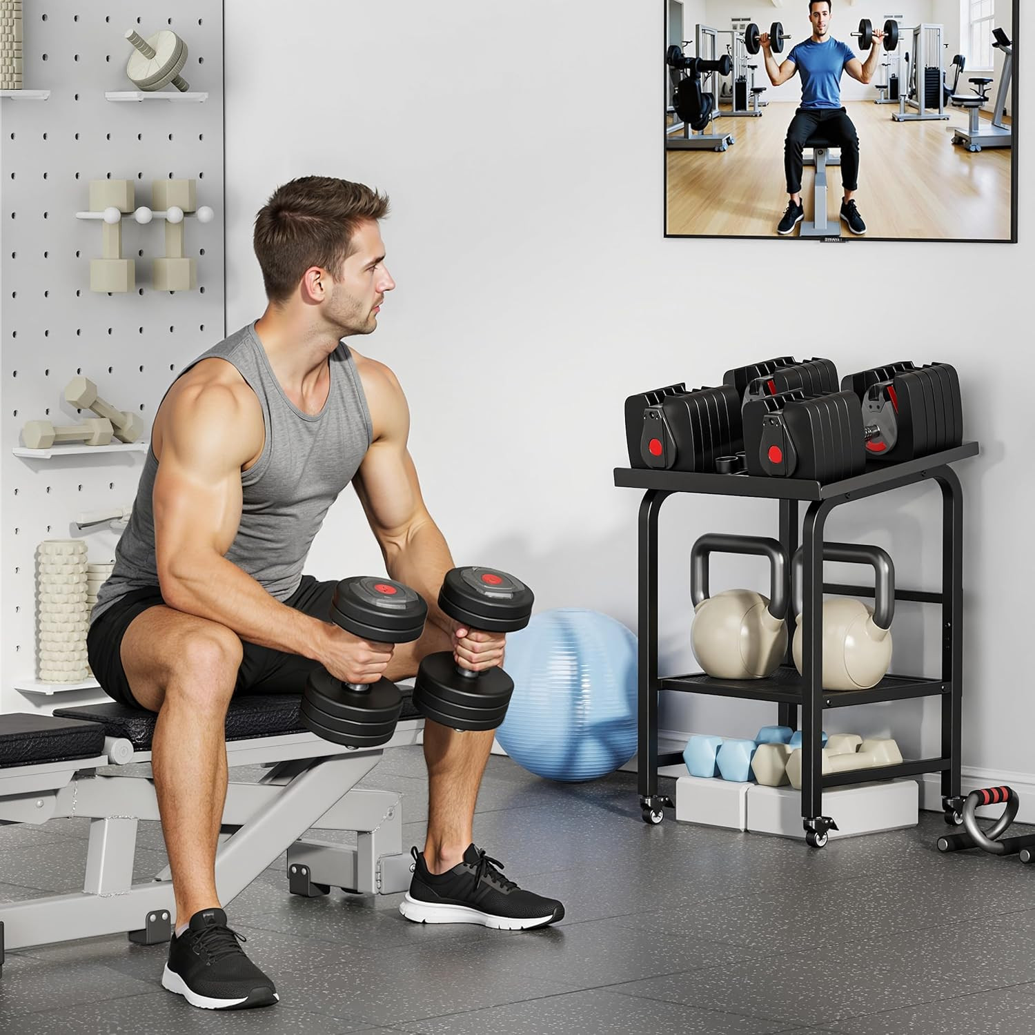 Adjustable Dumbbell Rack with Wheels, 500 lbs Capacity (Rack Only)