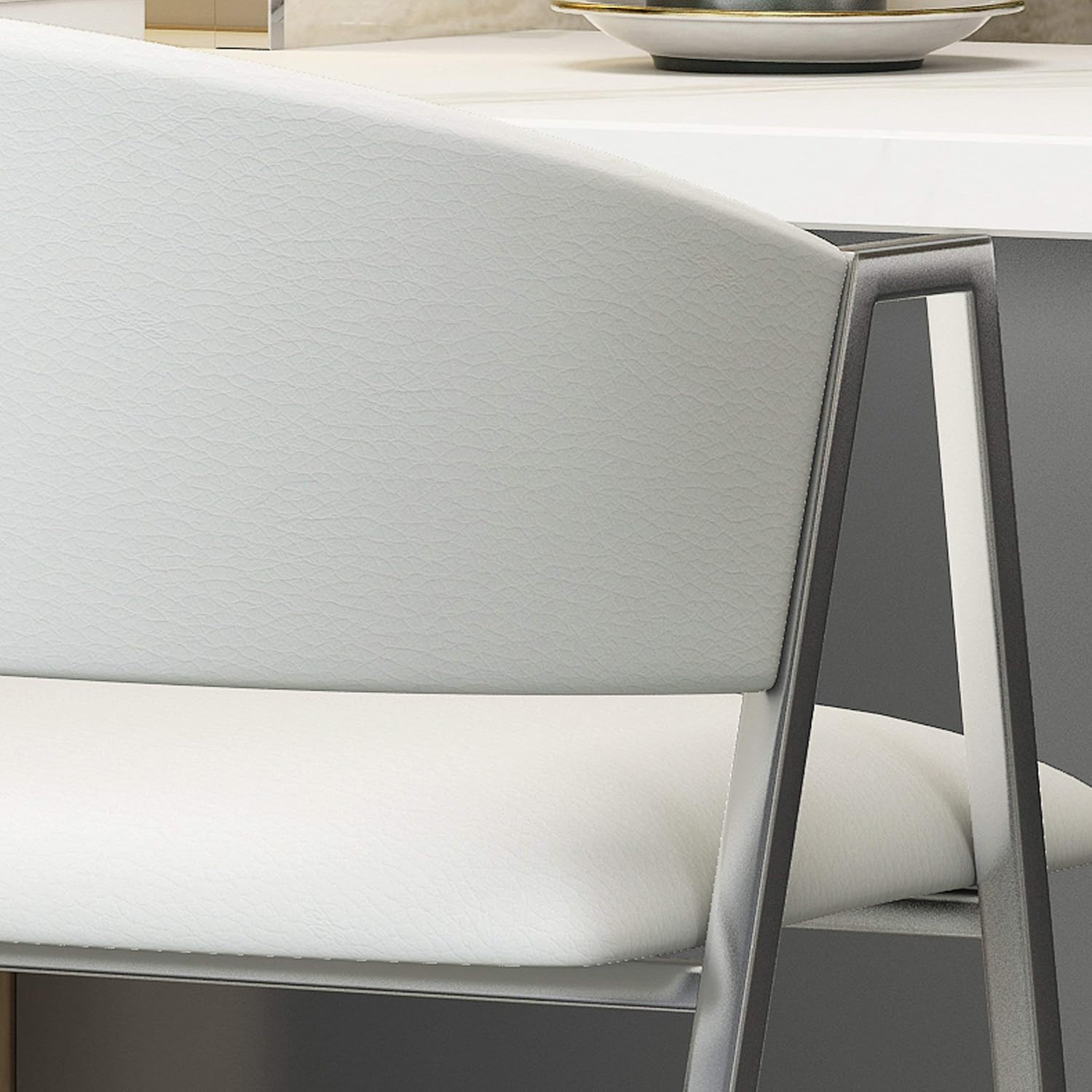 Ivory & Chrome Marlon Modern Leather Barstools - Set of 2, 28.25" Height
