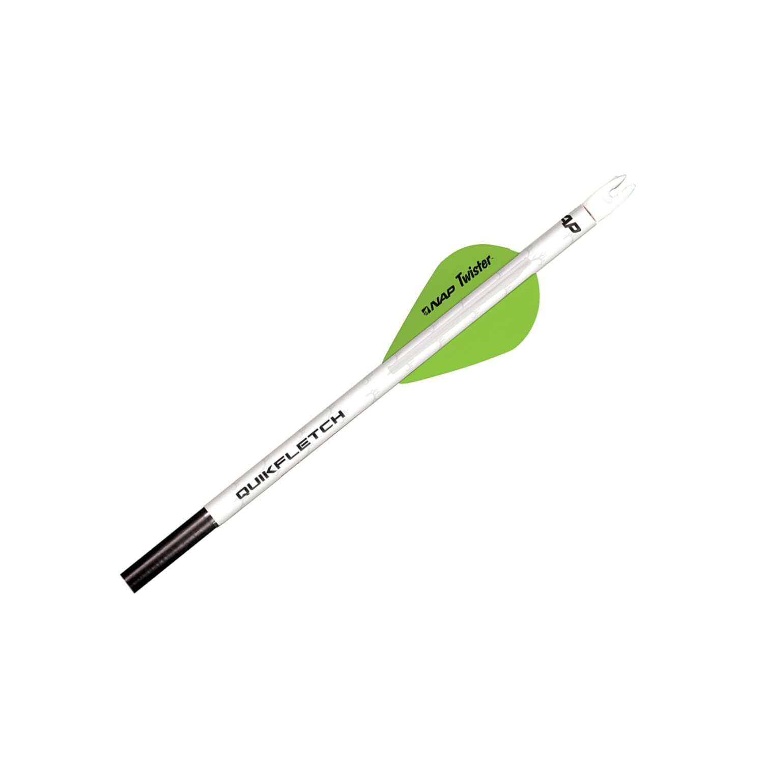 Quikfletch Twister 2" 3-Vane Stabilizing Fletching - White Tube Green/White V...