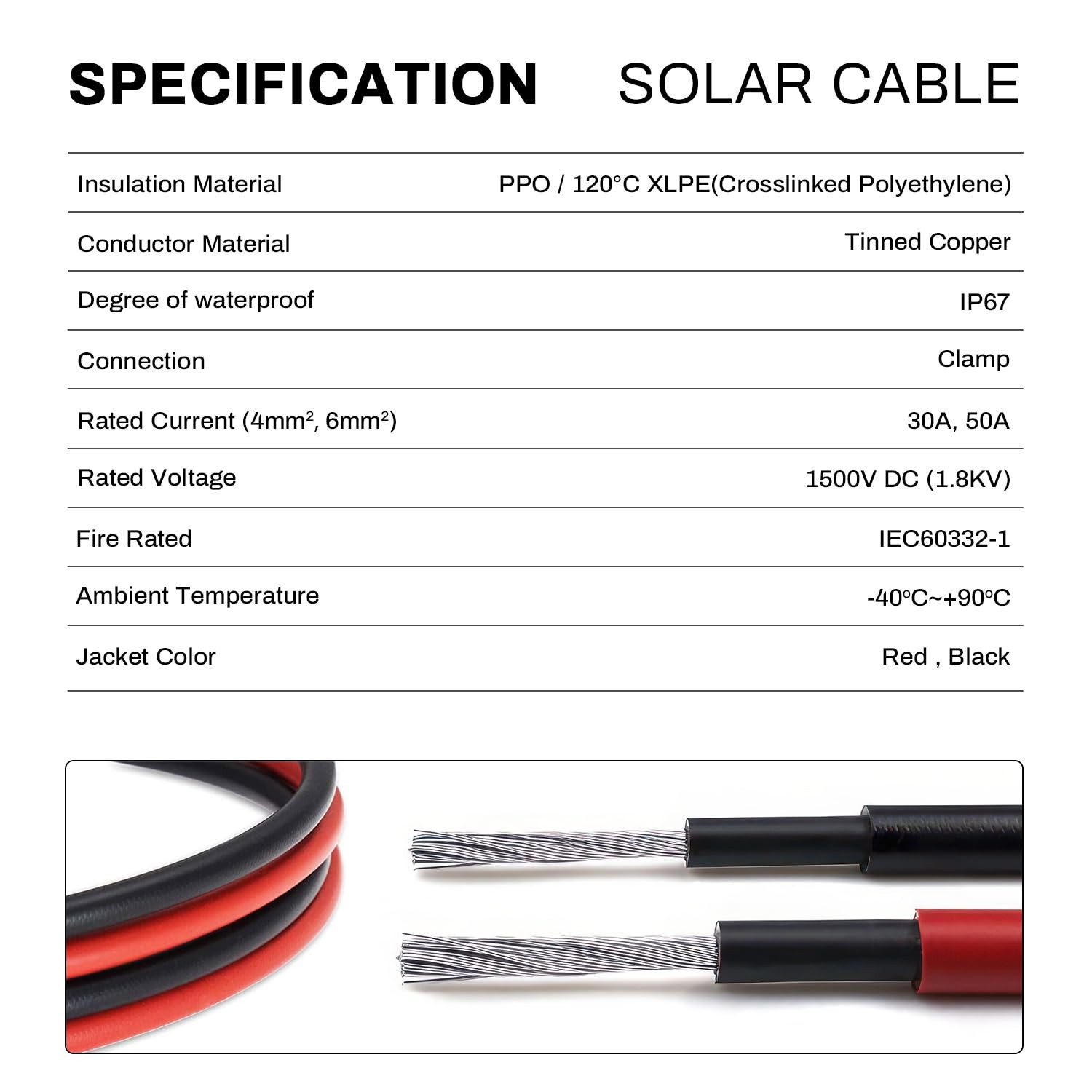 Cocosy 2 X 30Ft 10Awg Solar Panel Extension Cable
