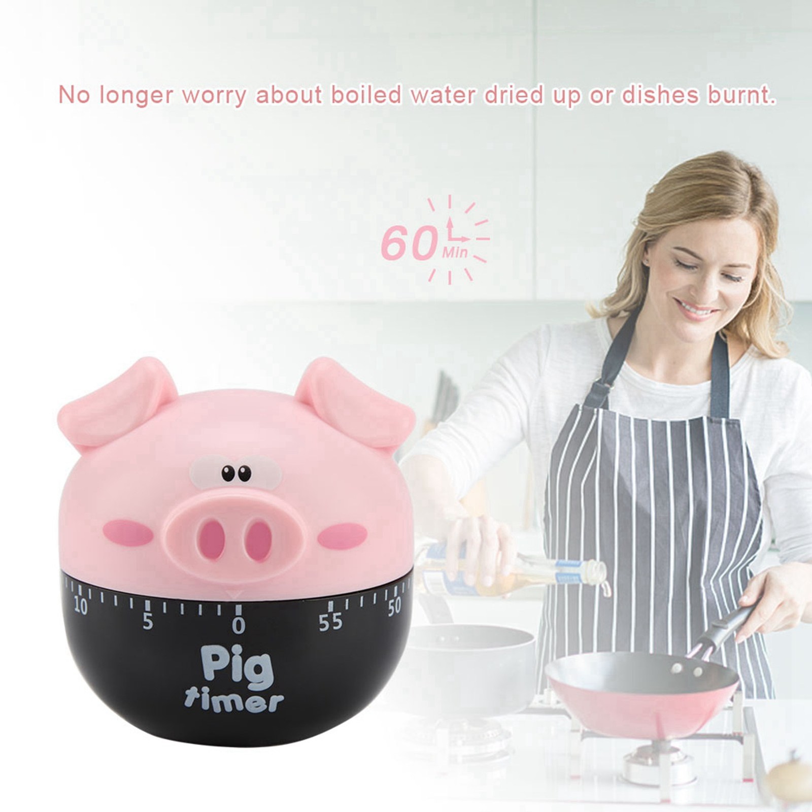 Cartoon Pig Kitchen Timer Mechanical Timers Counters For Cooking Timing Tool V5e