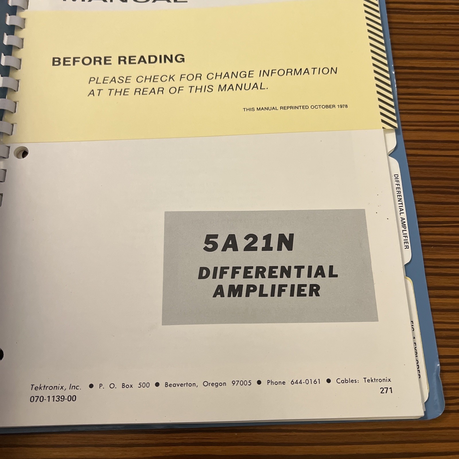 Tektronix 5A21N Differential Amplifier Instruction Manual 1977