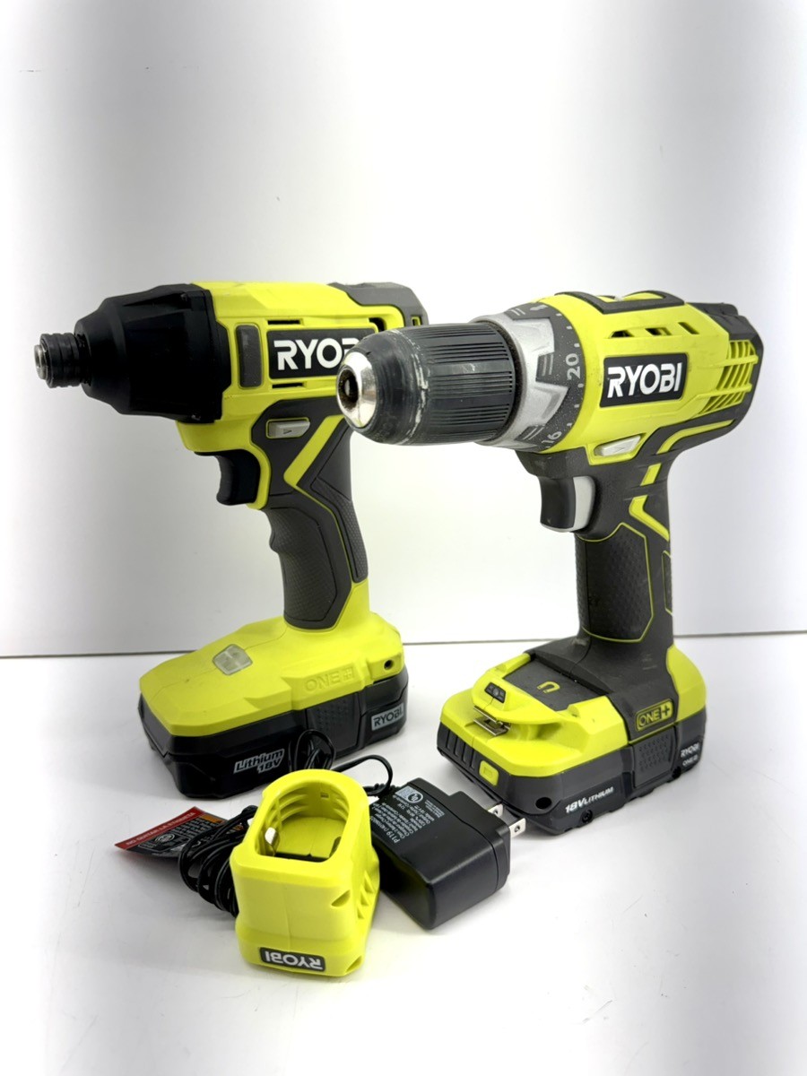 Ryobi PCL235 Impact Driver & P208B Drill/Driver Set w/ Batteries! (WMP020136)