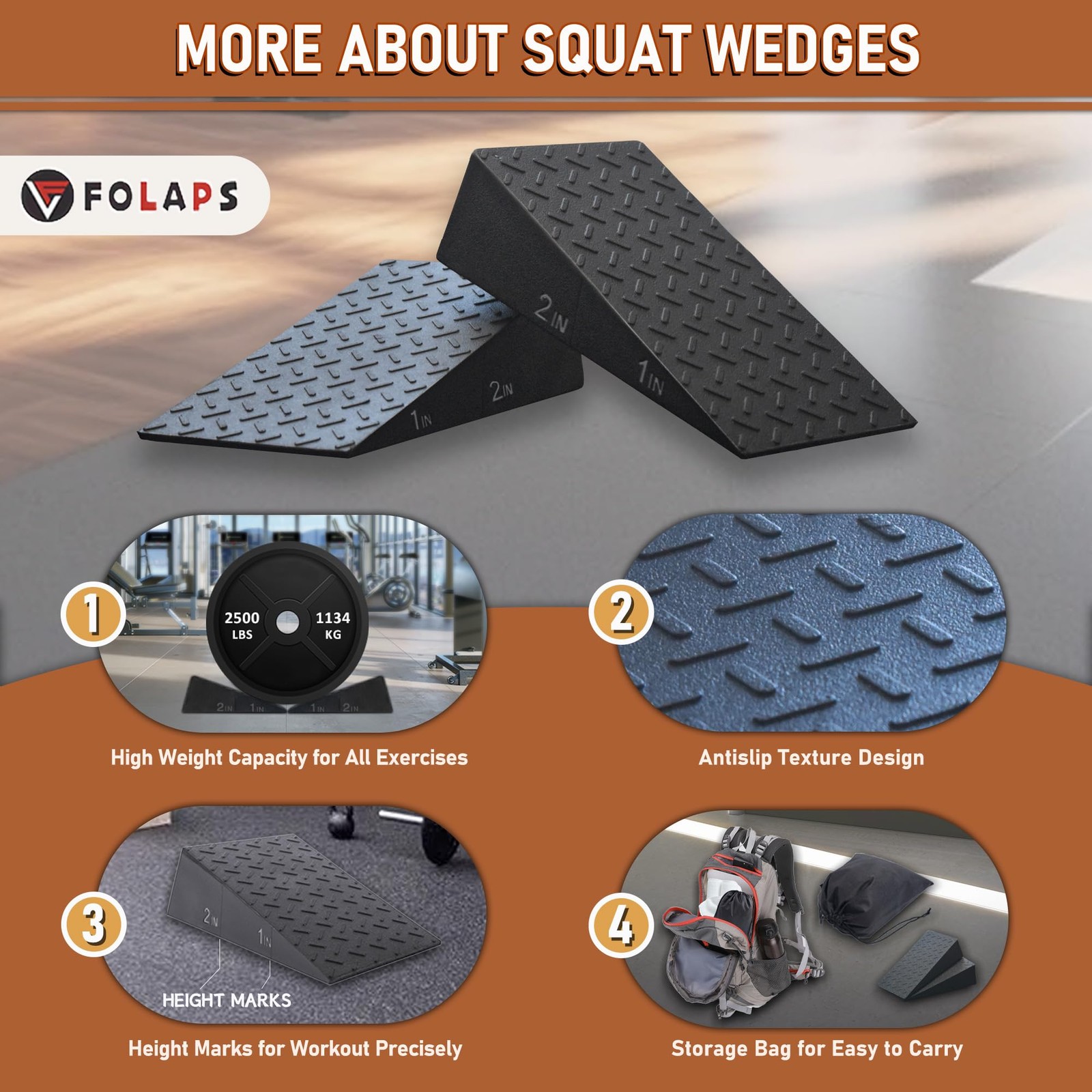 Squat Wedge Block with Guide for Heel Elevated Squat Weightlifting Slant Boar...
