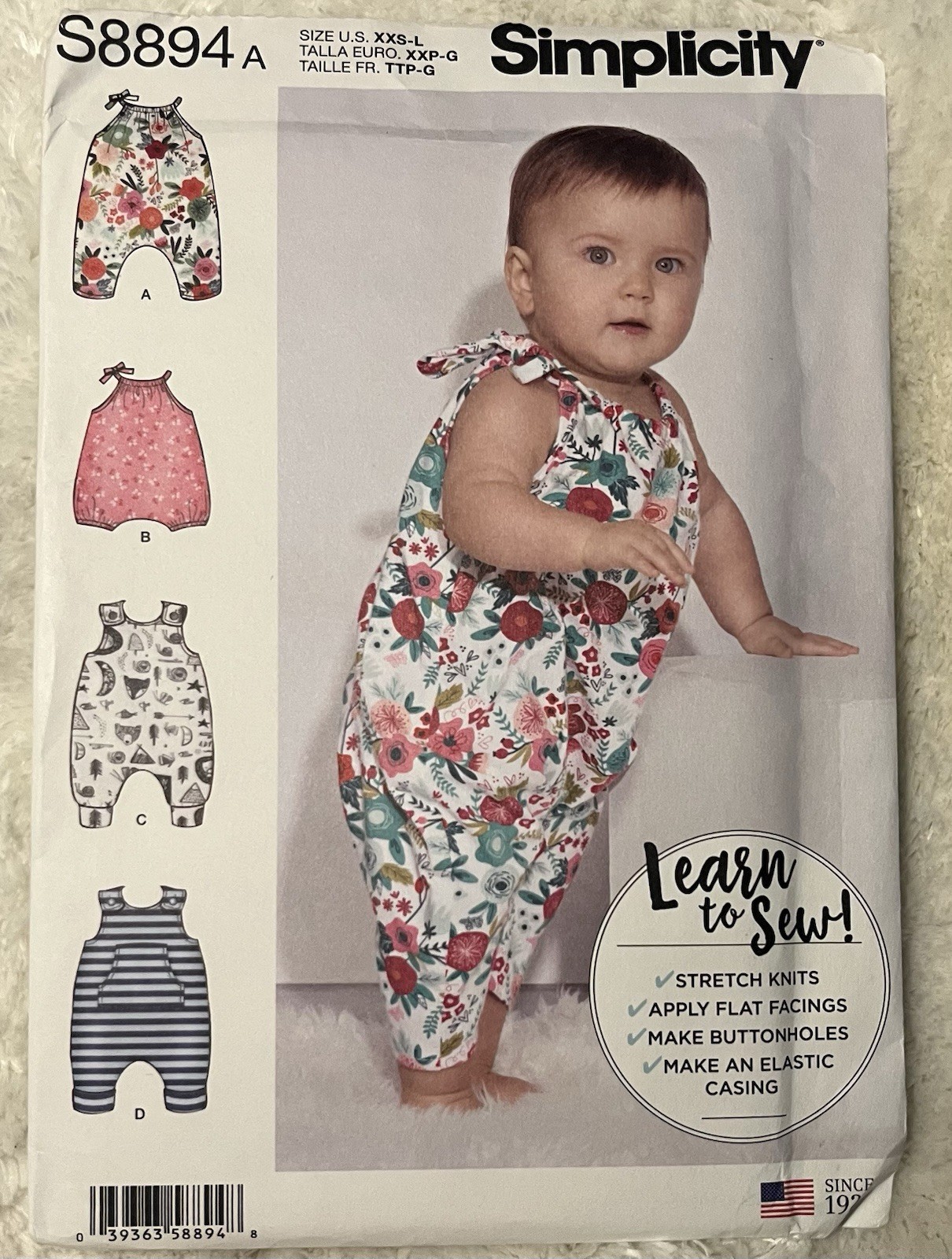 Simplicity 8894 Babies' Knit Rompers (XXS-L)