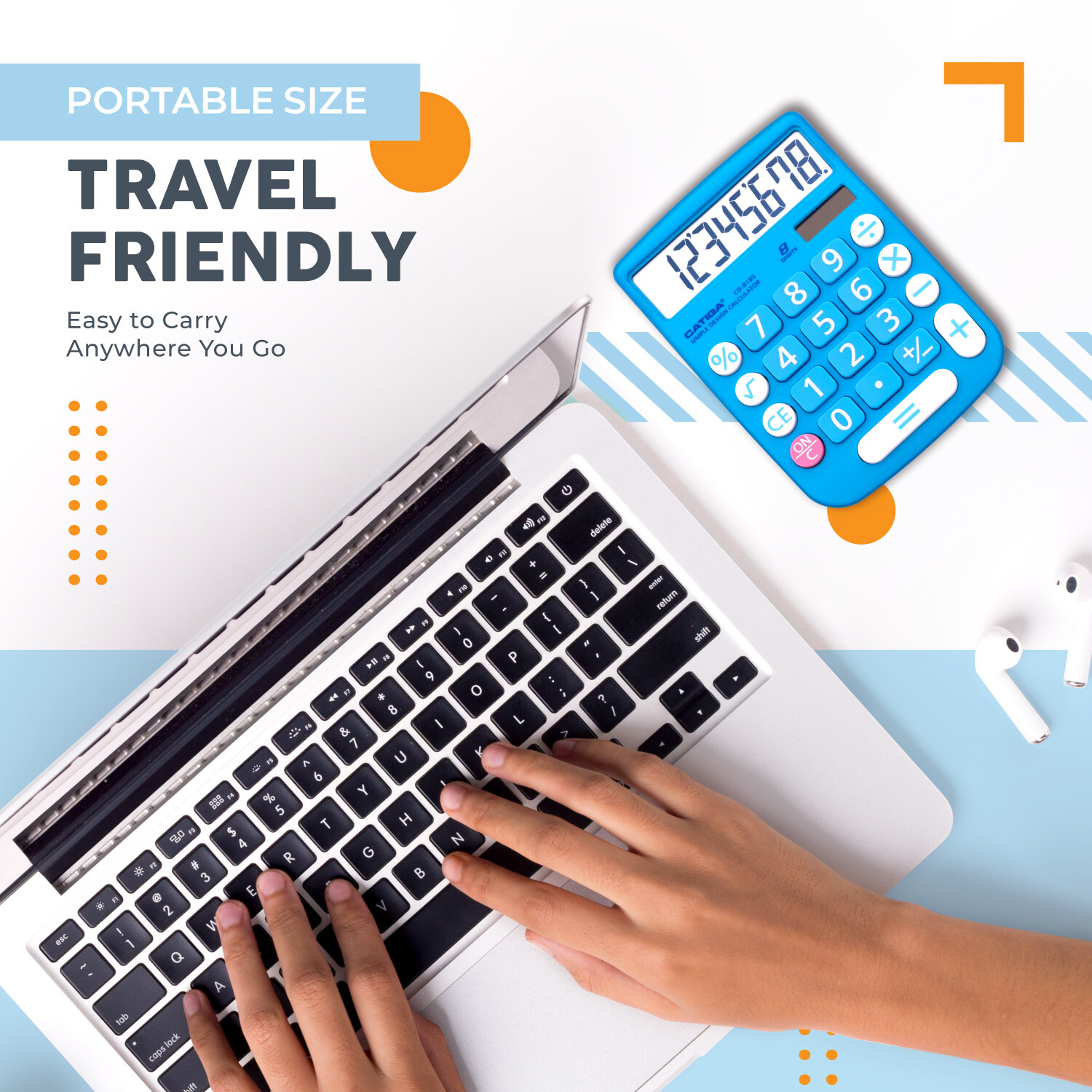 CATIGA Portable Basic Calculator - For School, Home, or Office Use, 8 Digit LCD