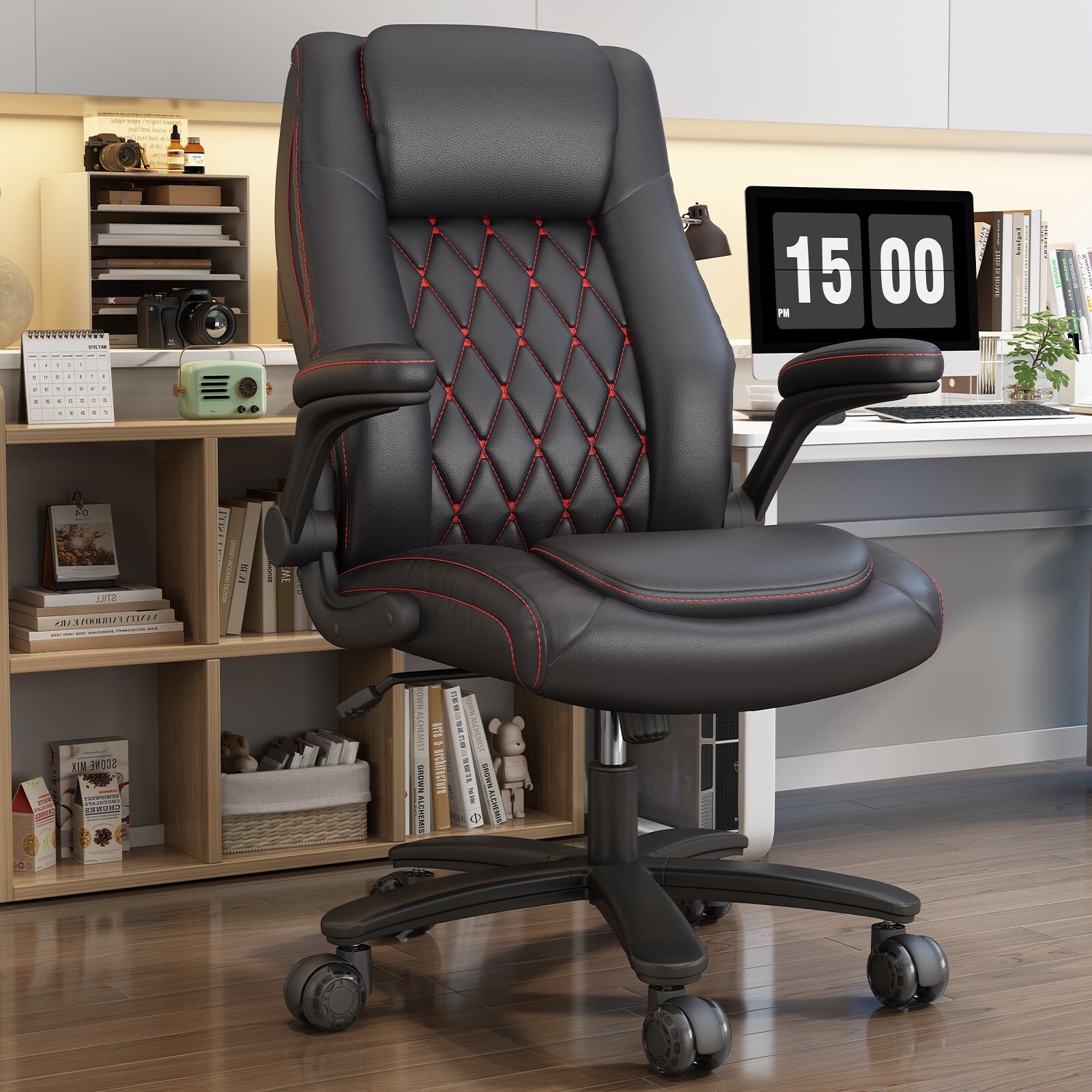 Executive Office Chair Home Desk Chair Leather Chairs with Rubber Wheels 400lbs