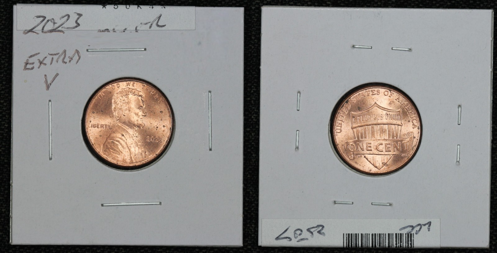 2023 Union Shield Cent Extra V Mint Error 50K4