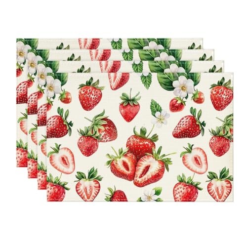 Strawberry Fruit Summer 12" x 18", Rectangular 4 Pcs Beige/Strawberry