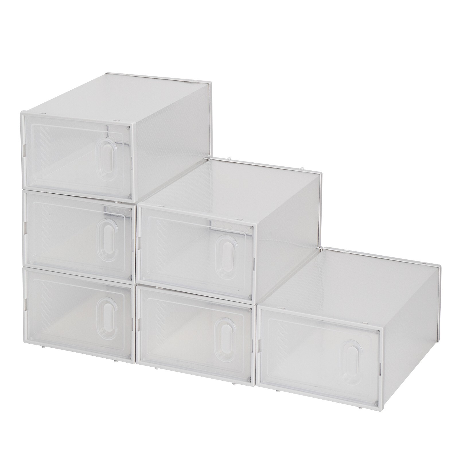 Shoe Storage Boxes 6 Pack Clear Plastic Stackable - White Standard