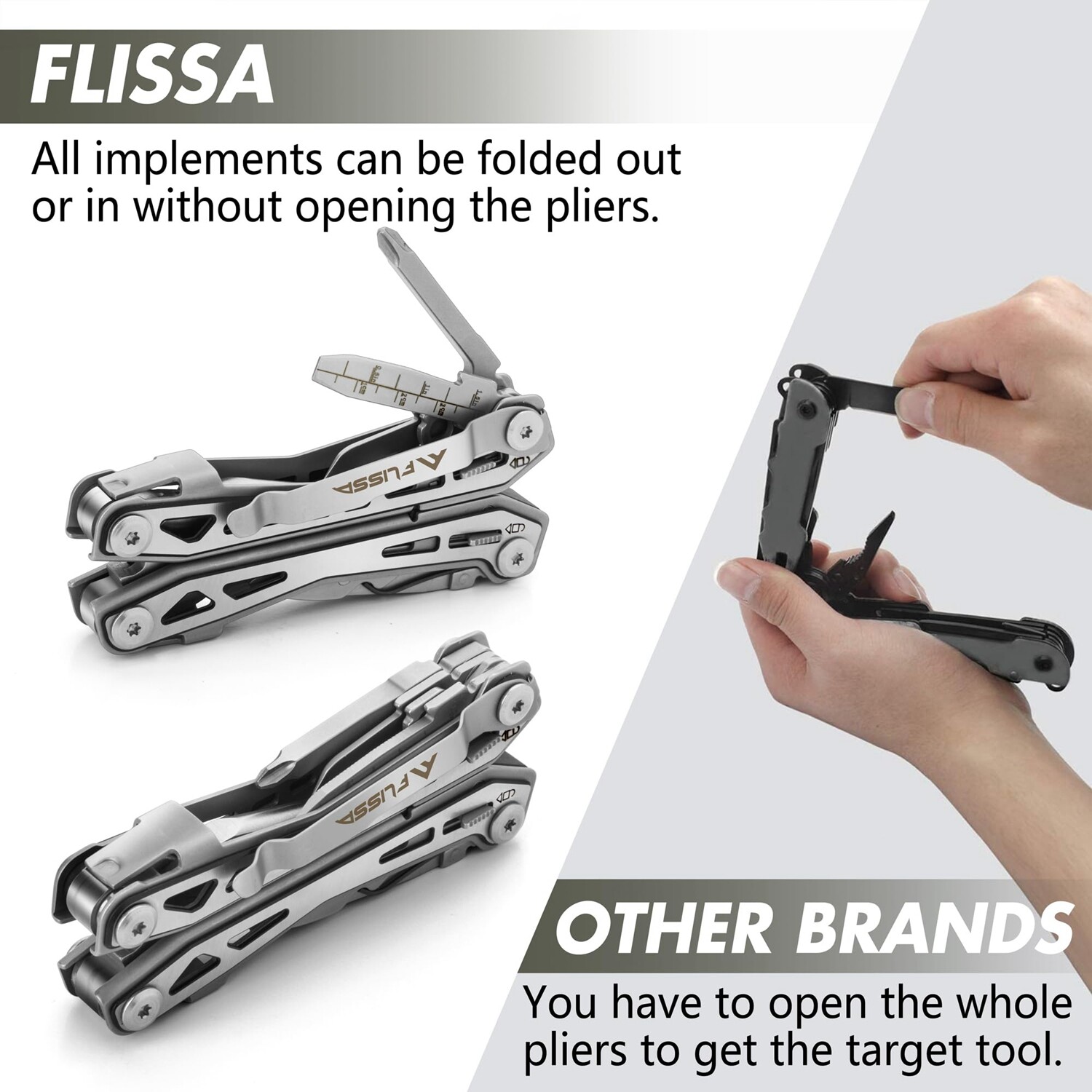 FLISSA 16-in-1 Multi Tool Plier Knife Folding Compact EDC Multitool Pocket Knife