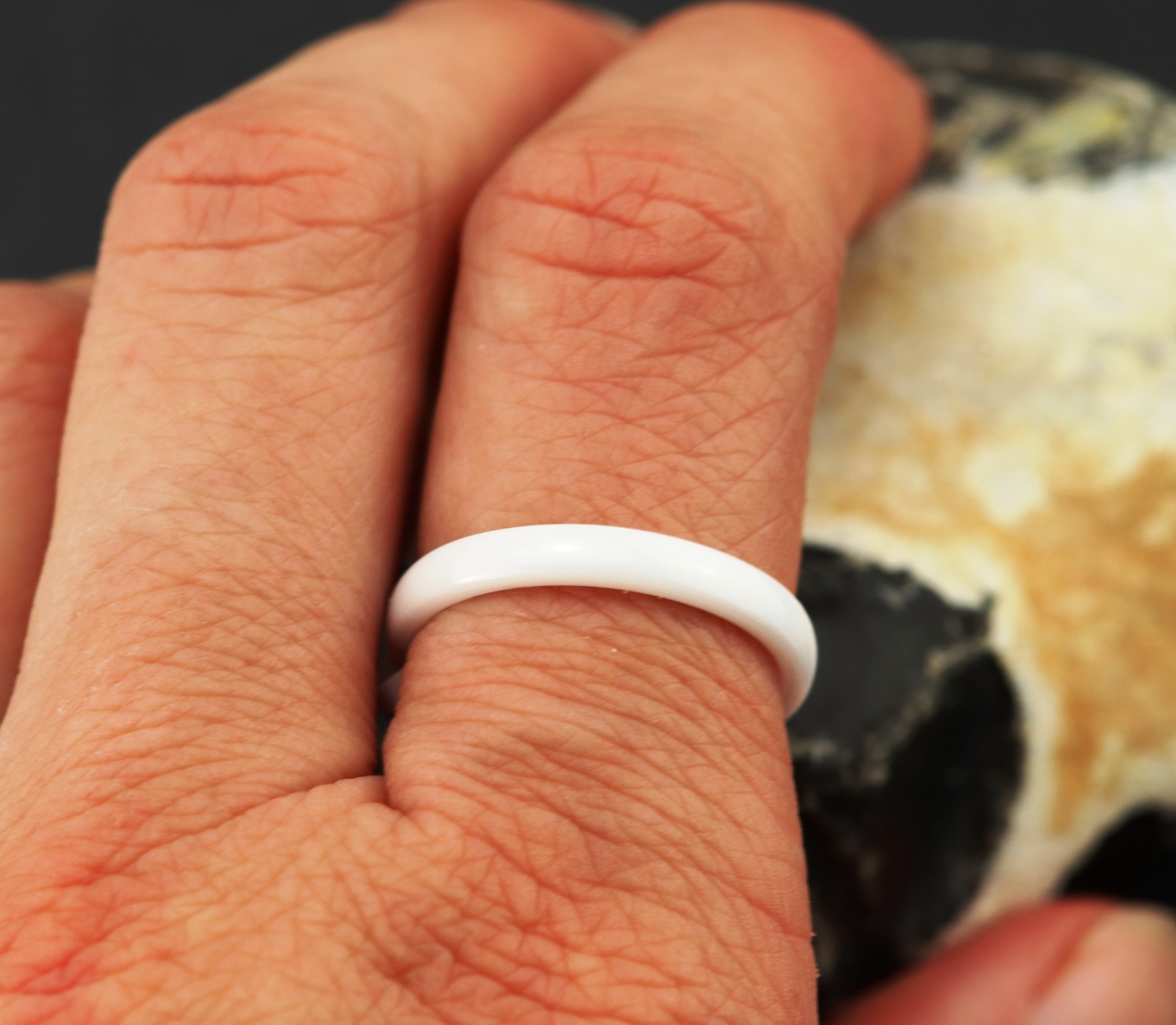 White Ceramic Wedding Ring: Elegant Minimalist Band (3mm)