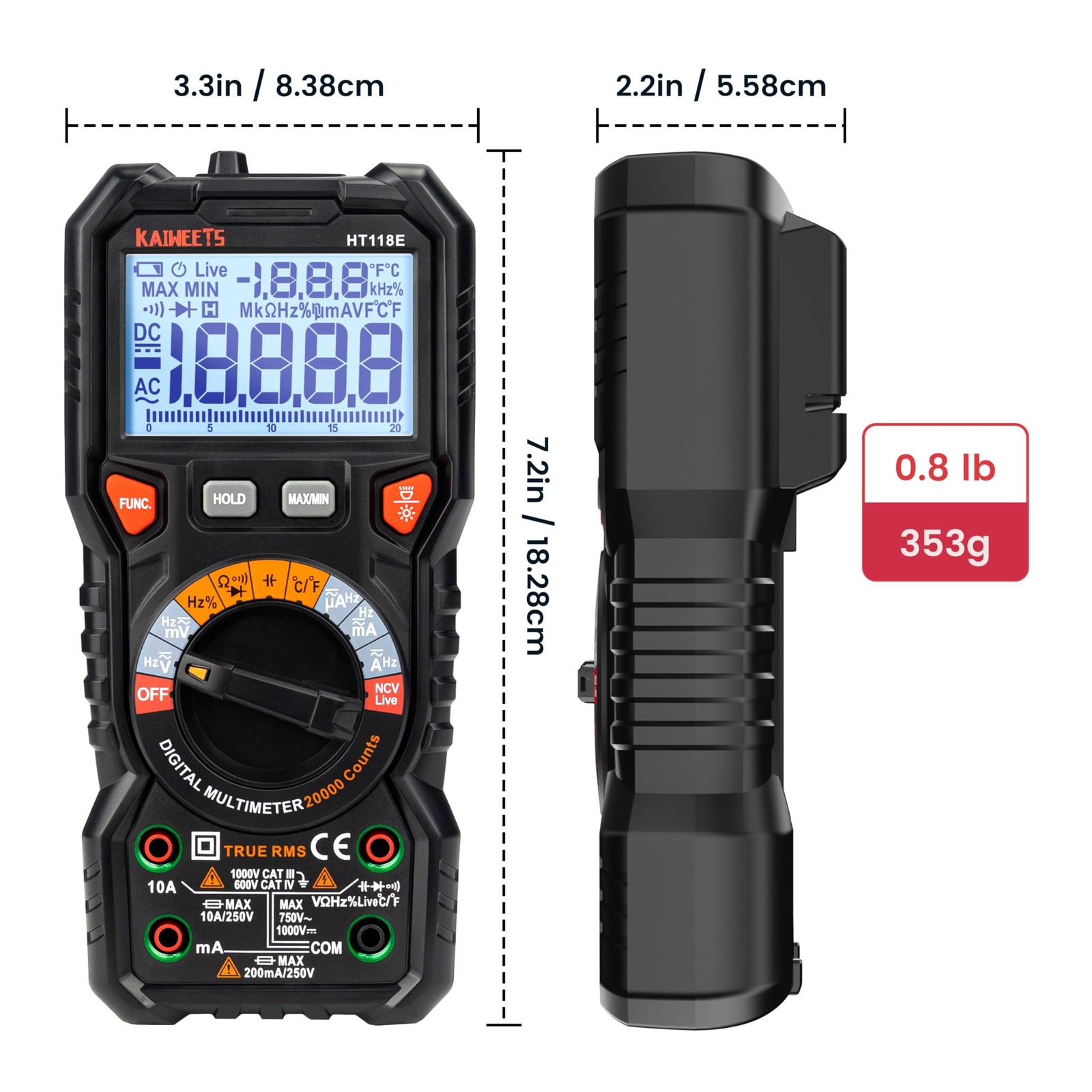KAIWEETS HT118E Digital Multimeter TRMS 20000 Counts with Higher Resolution A...