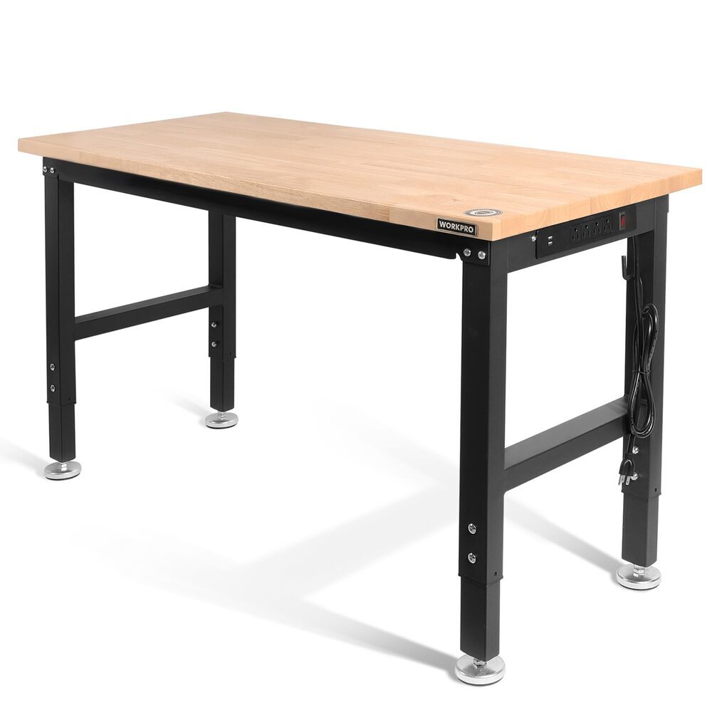 WORKPRO 48" Adjustable Workbench Rubber Wood Top Heavy-Duty Workstation 2000 LBS