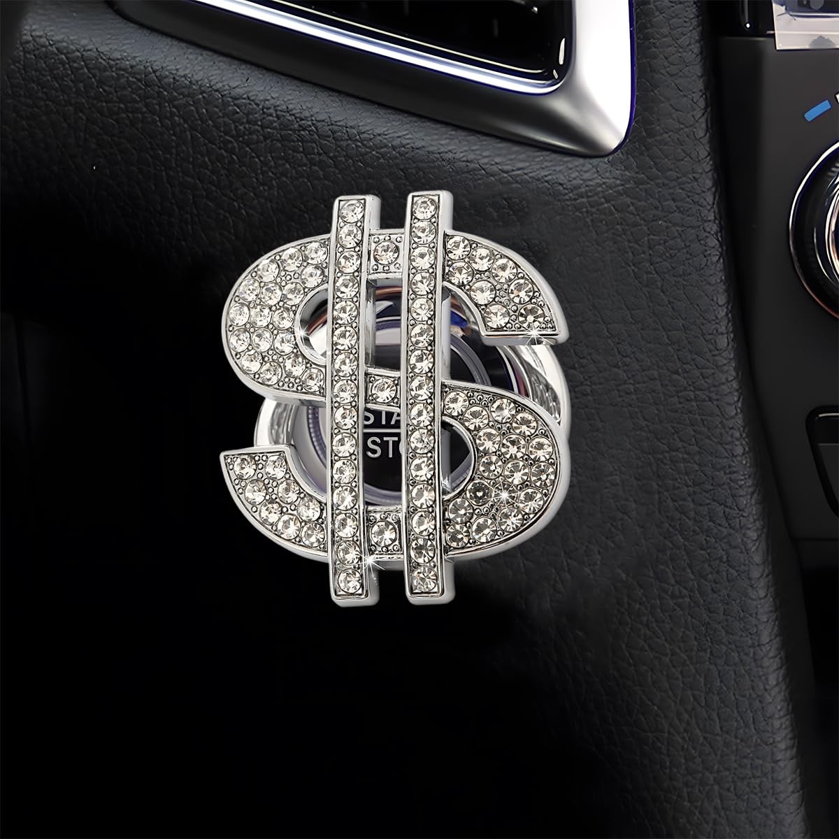 Bling Dollar Car Push Start Button Cover with Rhinestone, Anti-Scratch Engine St