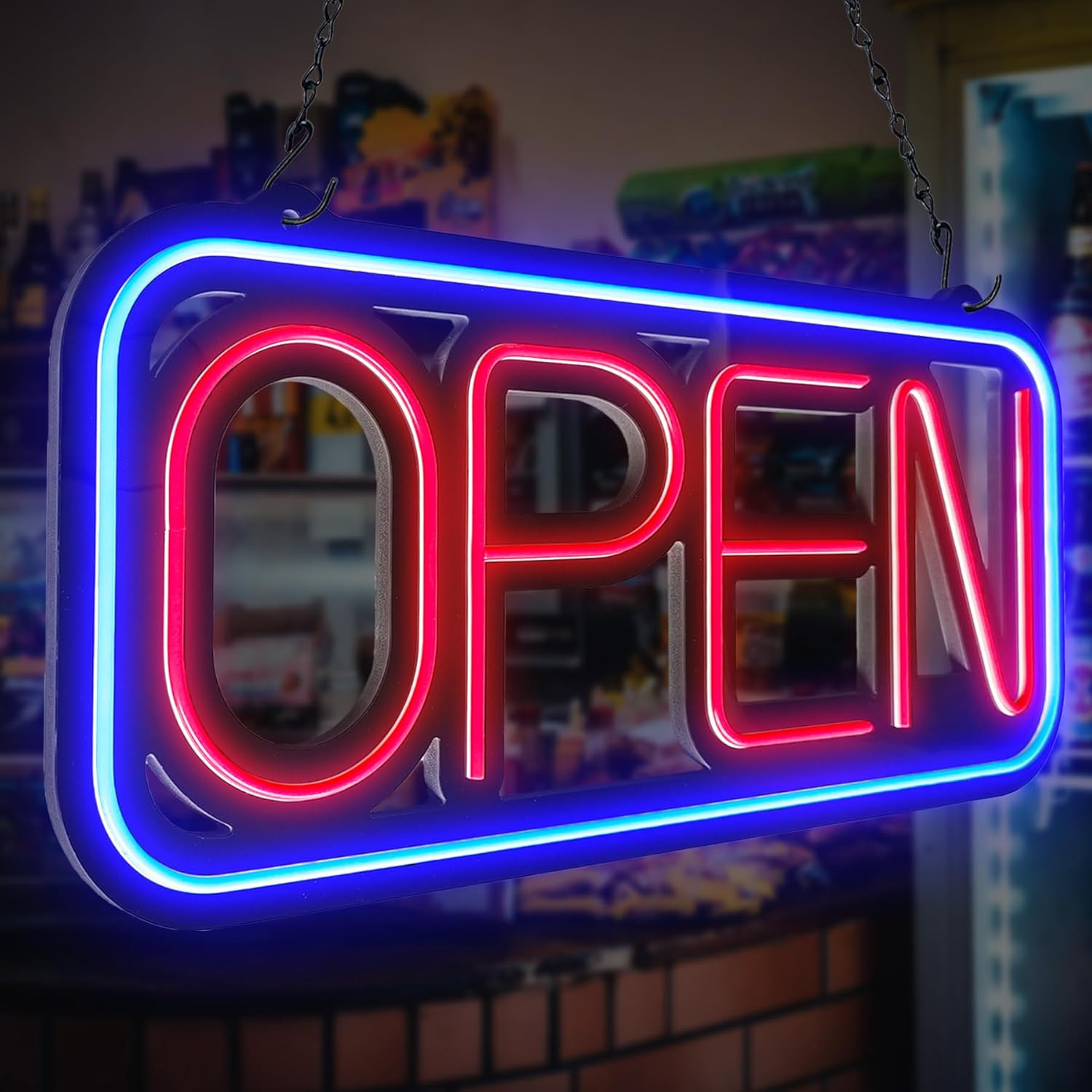 Bright LED Open Sign for Business - 32x16 Inch with Remote & Flashing Mode
