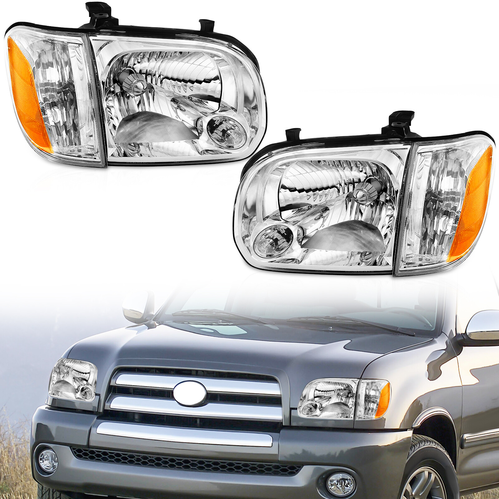 4PCS Headlights For 2005 2006 Toyota Tundra 05-07 Sequoia Pickup Headlamps LH+RH