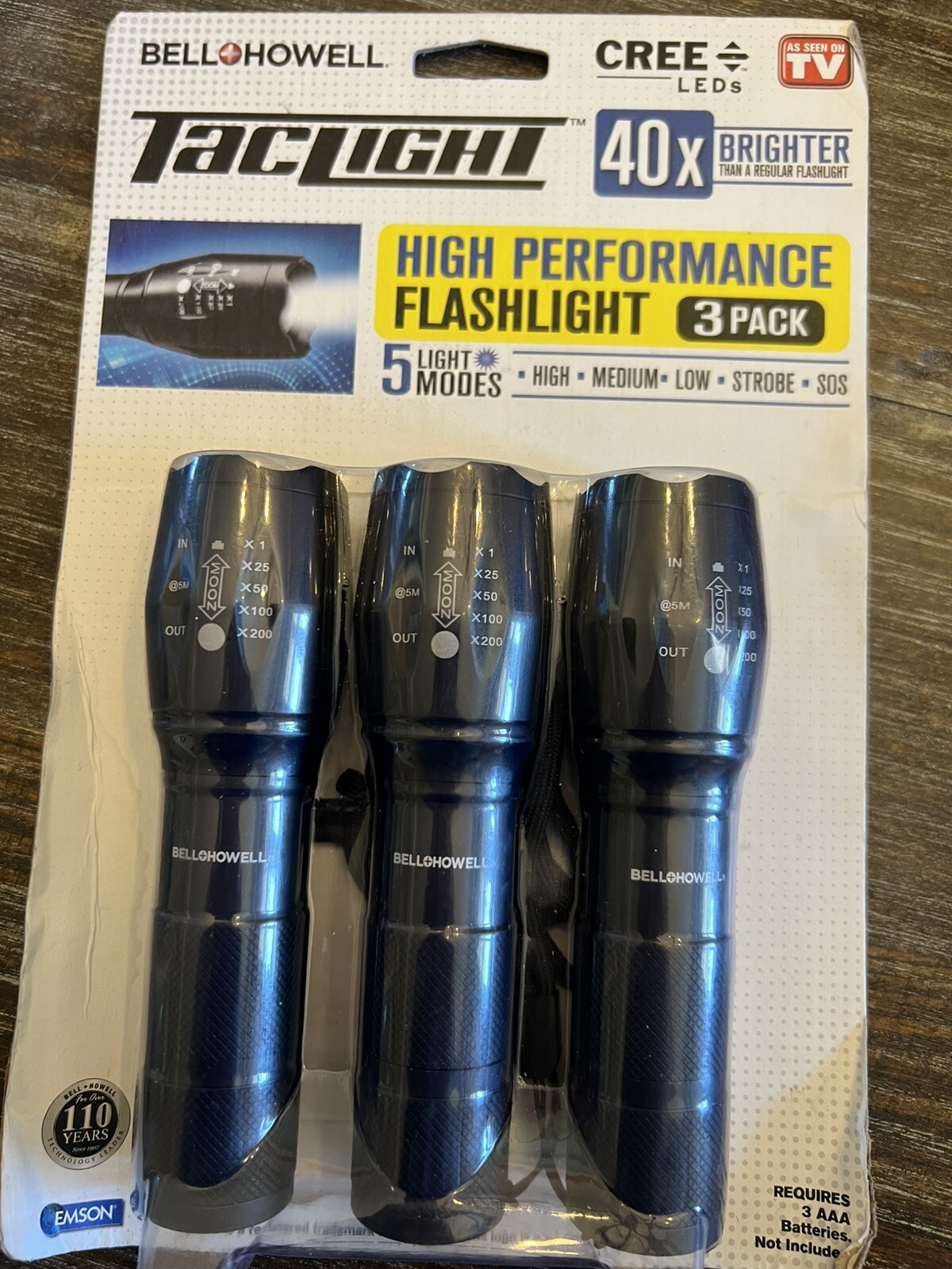 Bell + Howell Taclight High-Powered Tactical Flashlight As Seen On TV 3 Pack New