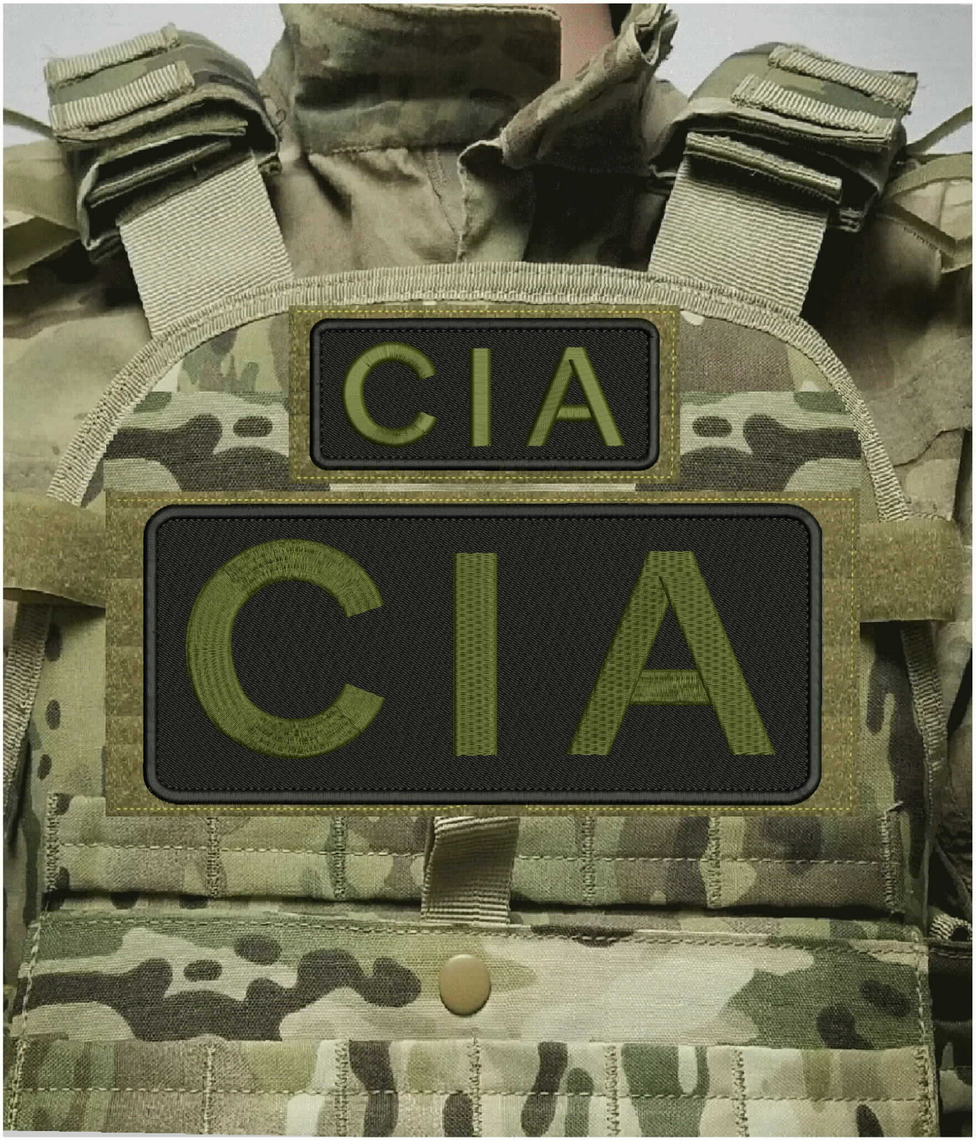 CIA EMBROIDERY PATCH 4X10 AND 2X5 HOOK ON BACK OD GREEN ON BLACK