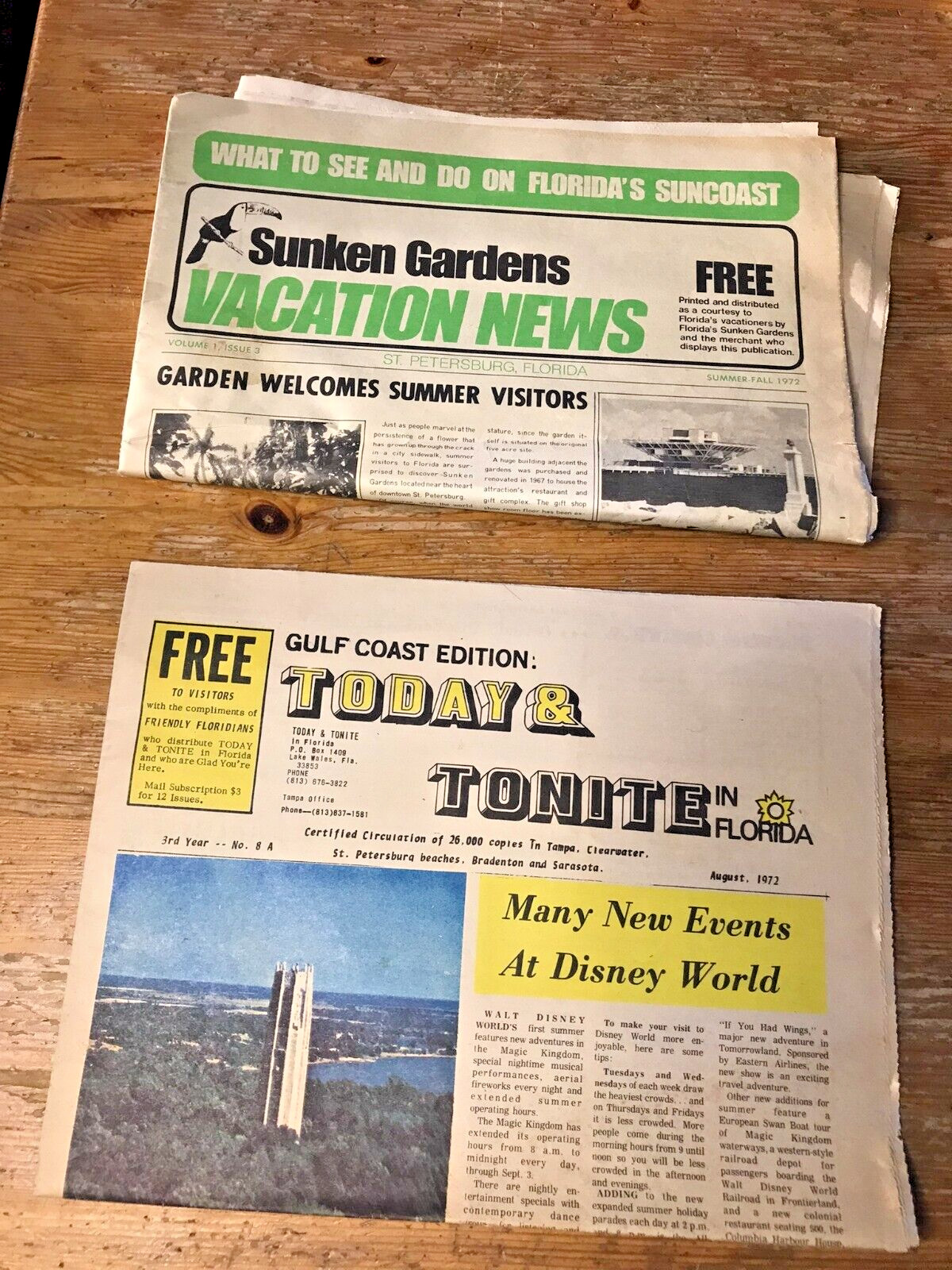 Vintage Florida Tourism Newspaper Lot Gulf Coast Disney World 1970s 1972