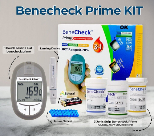 Benecheck PRIME KIT 3 in 1 Meter Kit Glucose Cholesterol Uric Acid Monitor