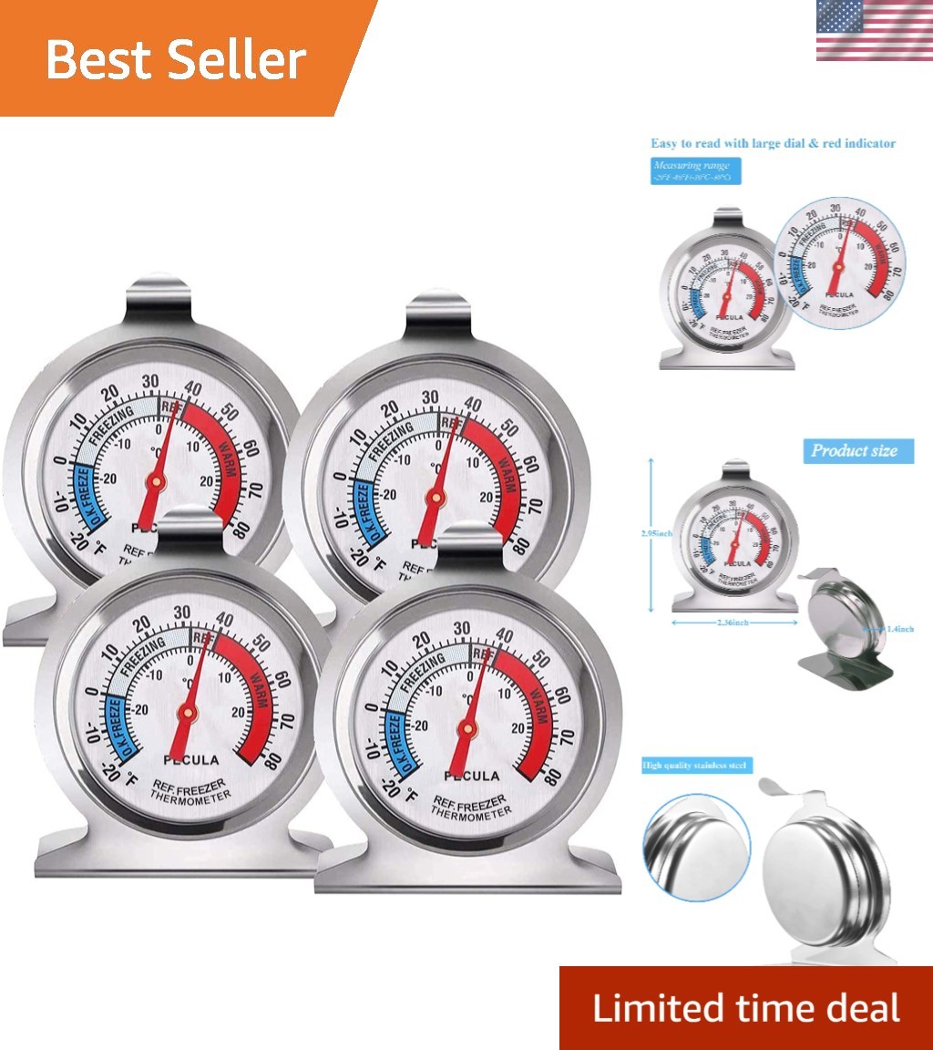 4PACK Refrigerator Thermometer -30-30 deg C/-20-80 deg F, Classic Fridge Ther...